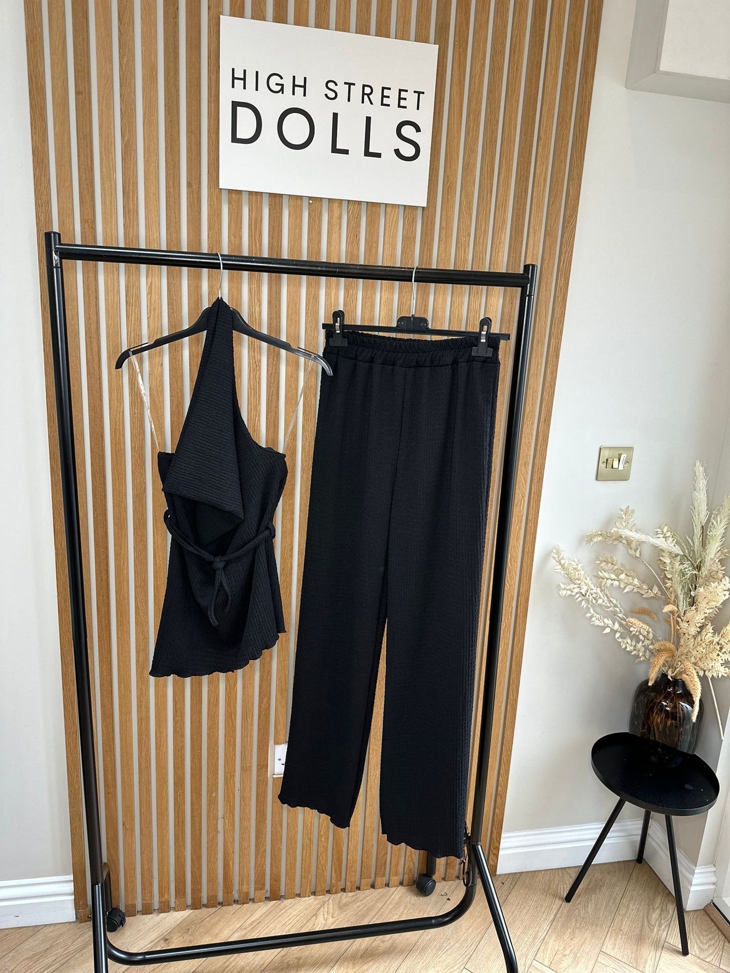Kristen Ribbed Halter Neck Top with Straight Leg Trousers Summer Holiday Outfit Co Ord