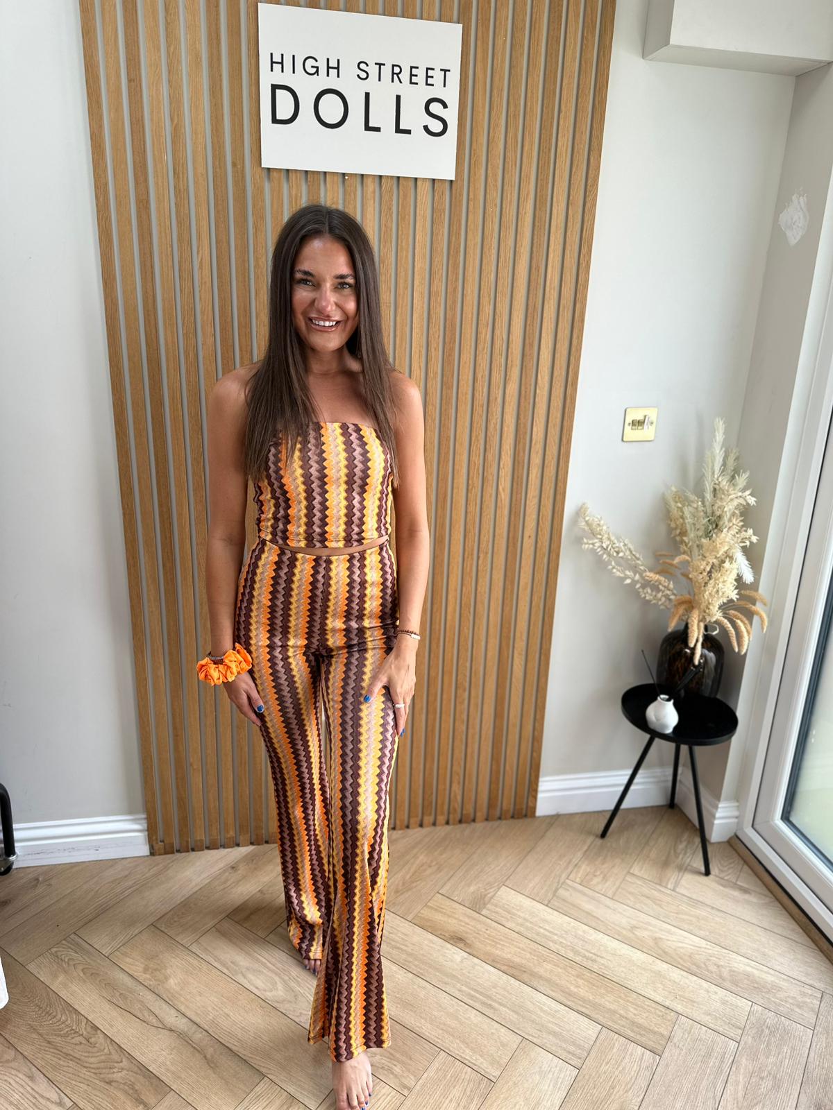 Hattie Co Ord Bandeau Top With Flare Trousers Zigzag Print Summer Outfit Holiday