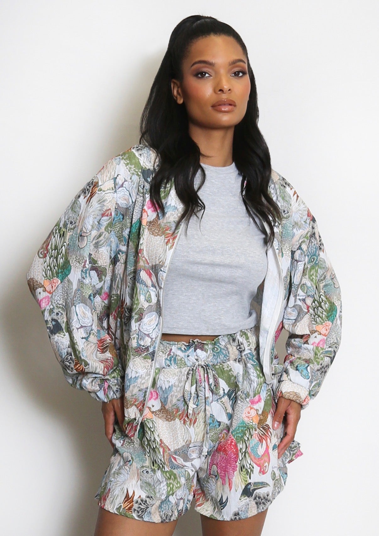 Pixie Tropical Print Bomber Jacket and Shorts Holiday Summer Women’s two piece co-ord