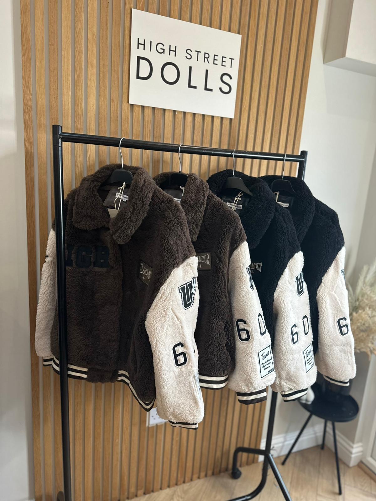 Tara Slogan Faux Fur Bomber Jacket Autumn Winter Coat Embroidered Patches