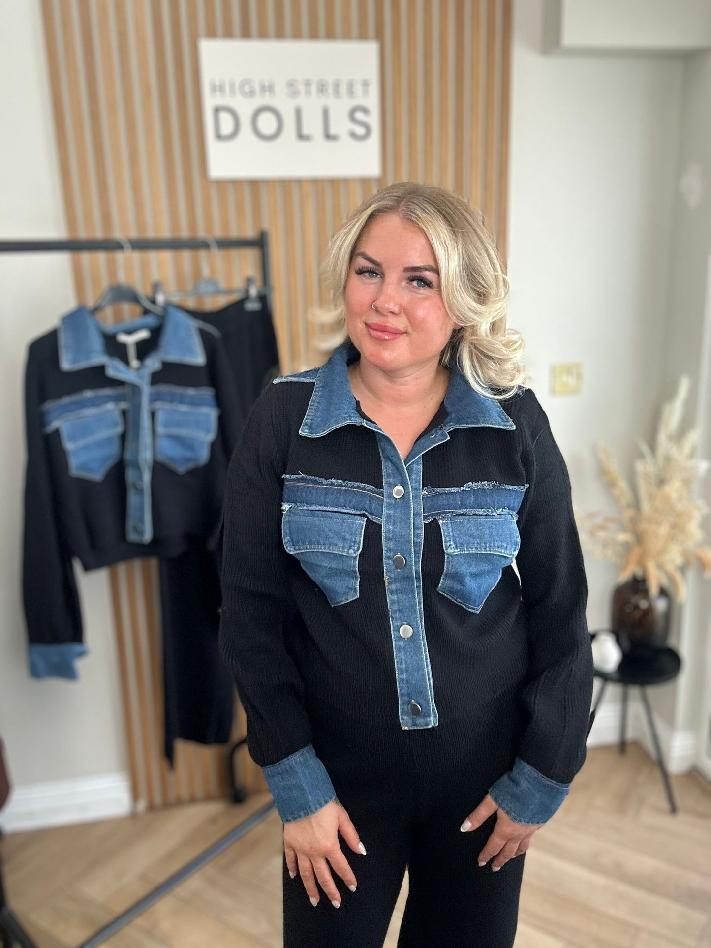 Narla Loungeset Two piece Outfit Knitted fabric with denim details