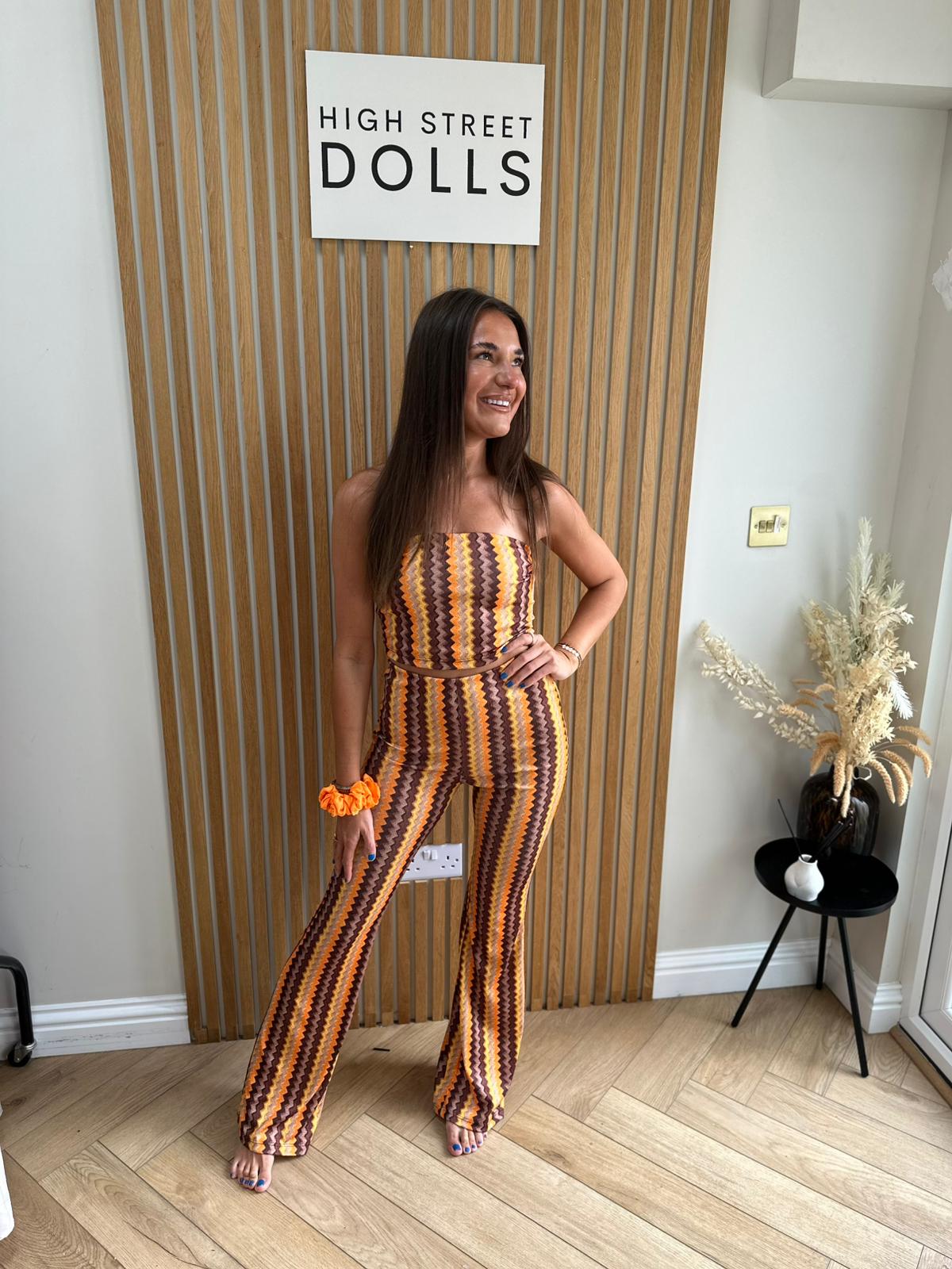Hattie Co Ord Bandeau Top With Flare Trousers Zigzag Print Summer Outfit Holiday