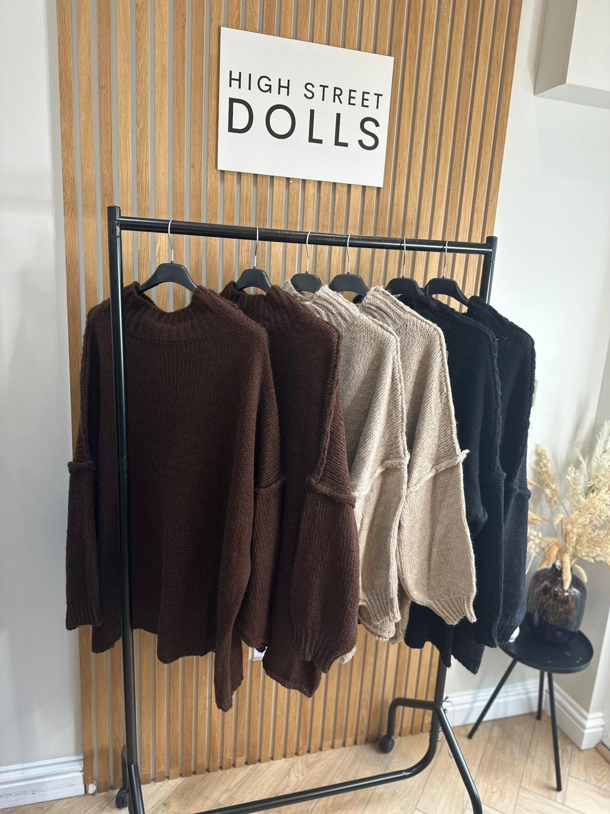 Cynthia Oversized Knitted Jumper Autumn Winter Raw Seam Detail Slouchy Knitwear