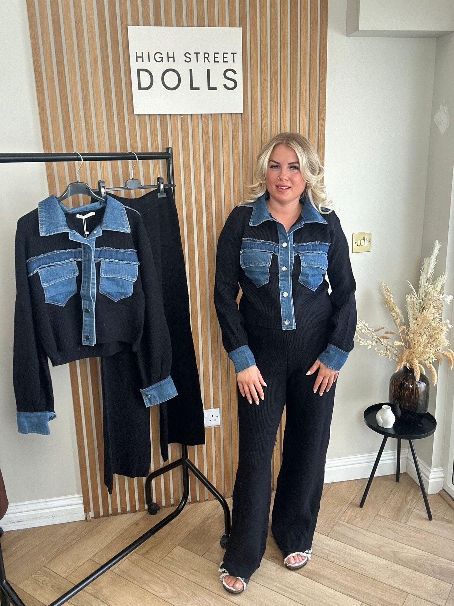 Narla Loungeset Two piece Outfit Knitted fabric with denim details