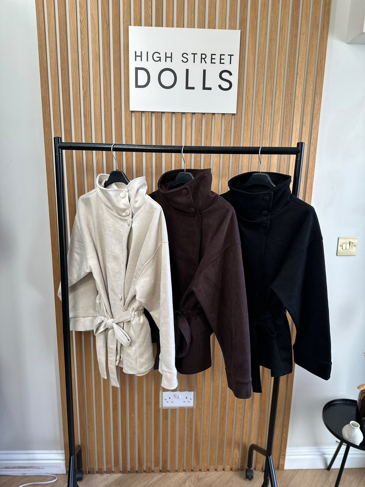 Kiera Suedette Belted Funnel Neck Button-Down Jacket – Autumn/Winter