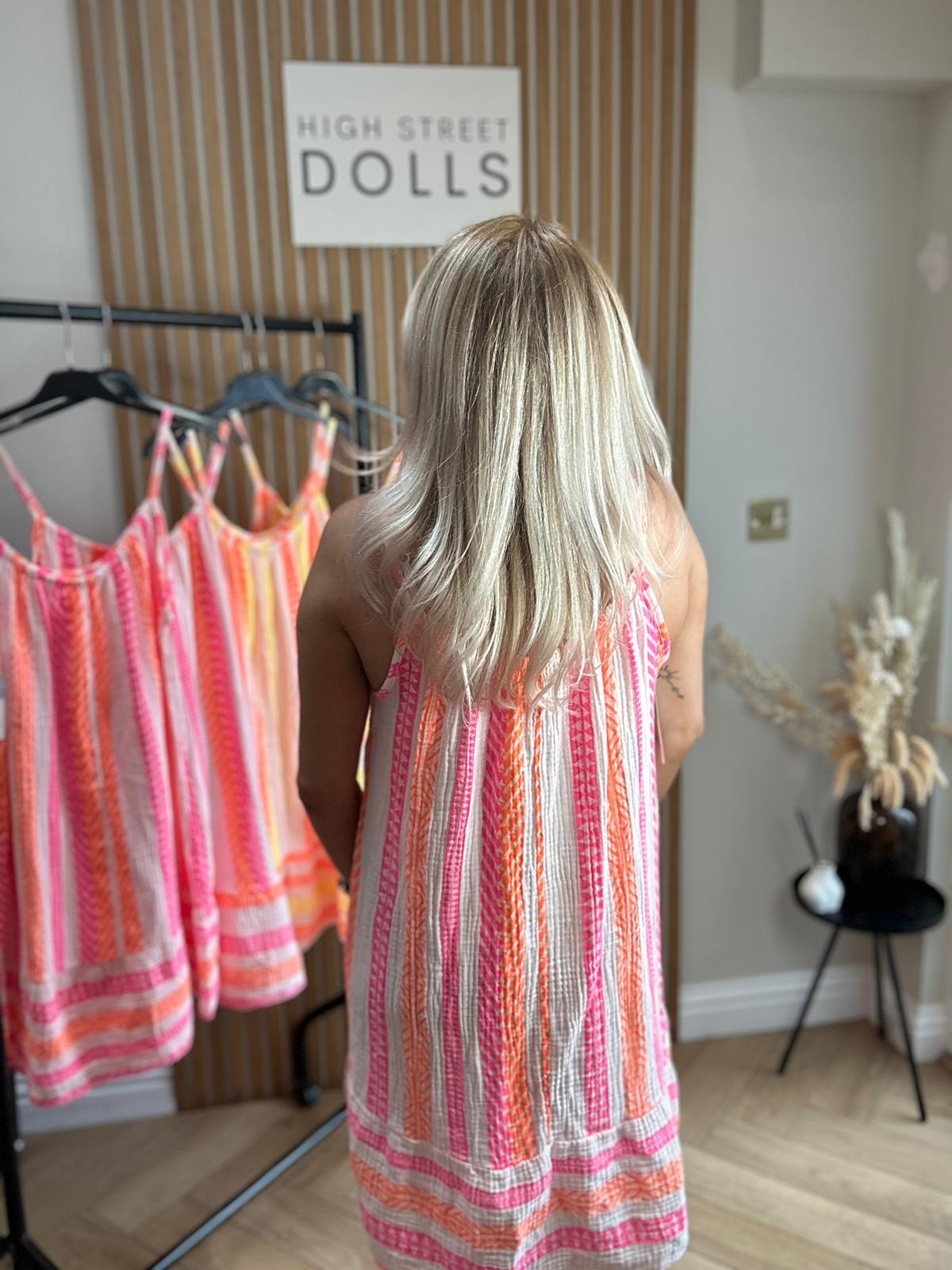 Ivy Cheesecloth Printed Dress Mini Length Stripe Print Holiday Summer
