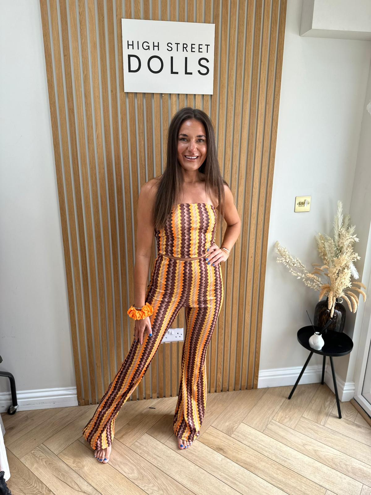 Hattie Co Ord Bandeau Top With Flare Trousers Zigzag Print Summer Outfit Holiday