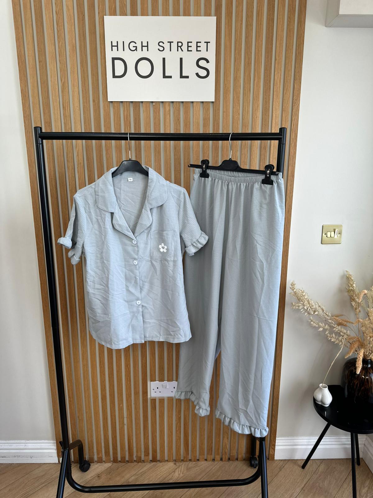 Women’s Pyjamas Set Short Sleeves Trousers Ruffle Details Floral Print Button Down PJs