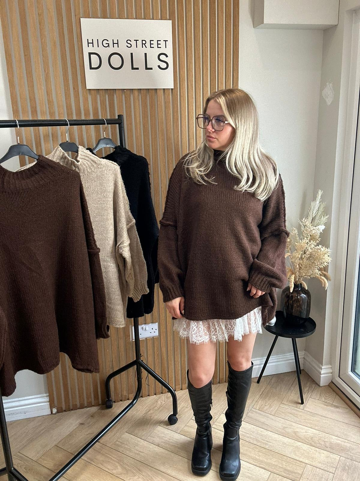 Cynthia Oversized Knitted Jumper Autumn Winter Raw Seam Detail Slouchy Knitwear