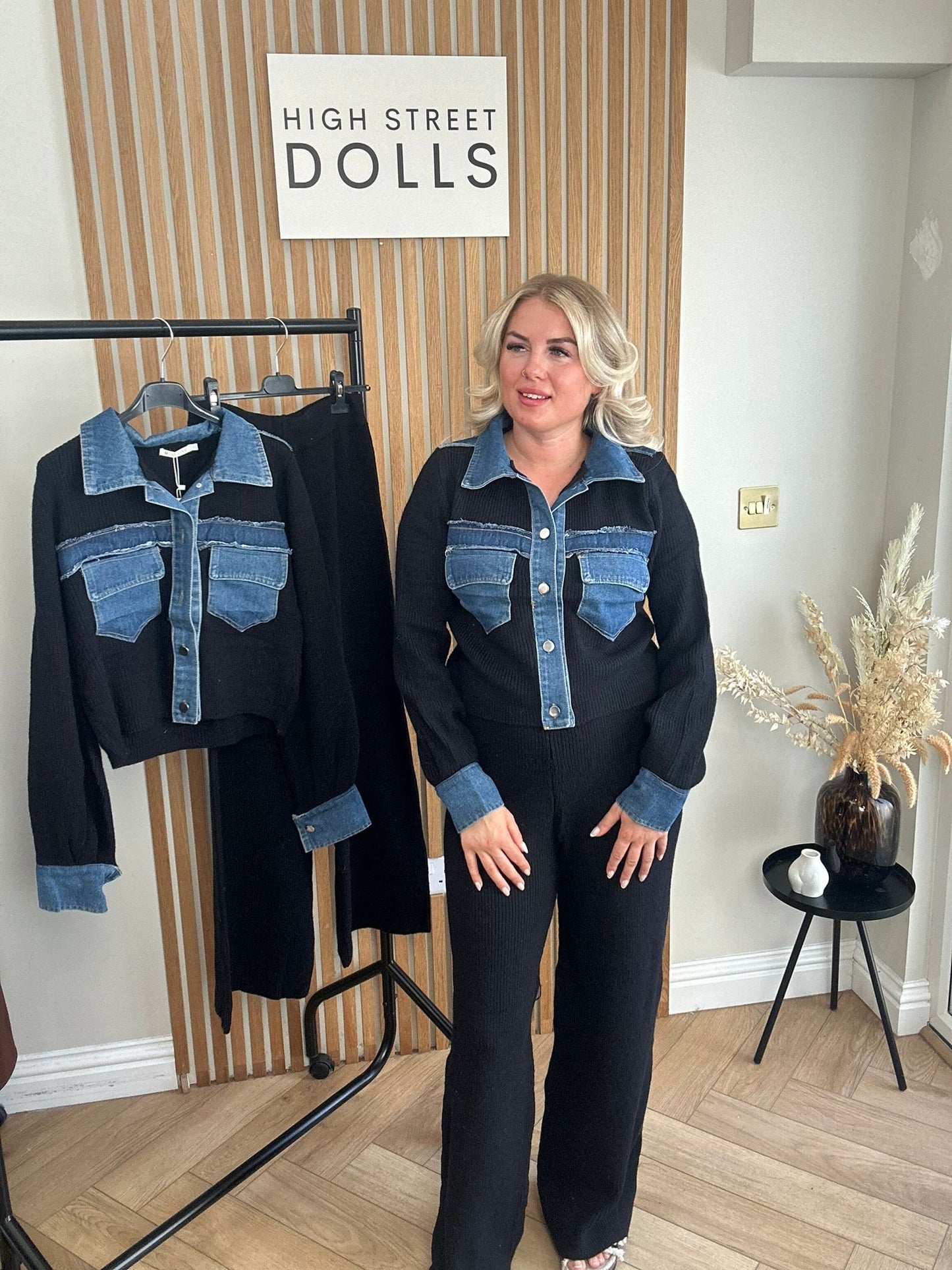 Narla Loungeset Two piece Outfit Knitted fabric with denim details