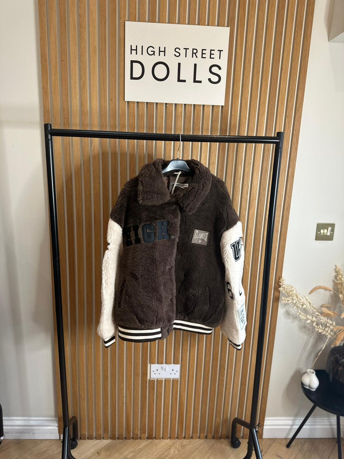 Tara Slogan Faux Fur Bomber Jacket Autumn Winter Coat Embroidered Patches