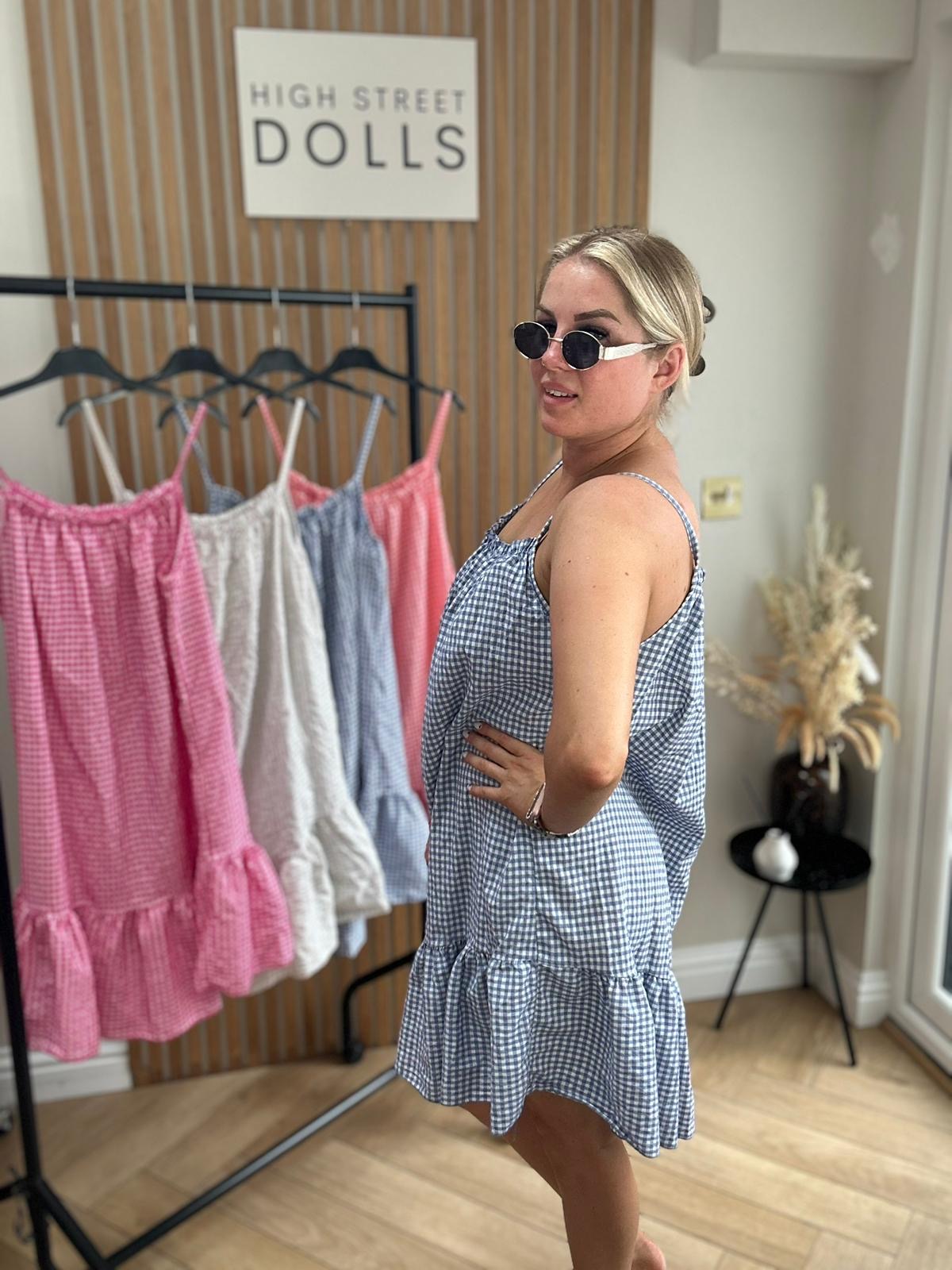 Dotty Ruffle Dress Gingham Print Summer Holiday Short Dress