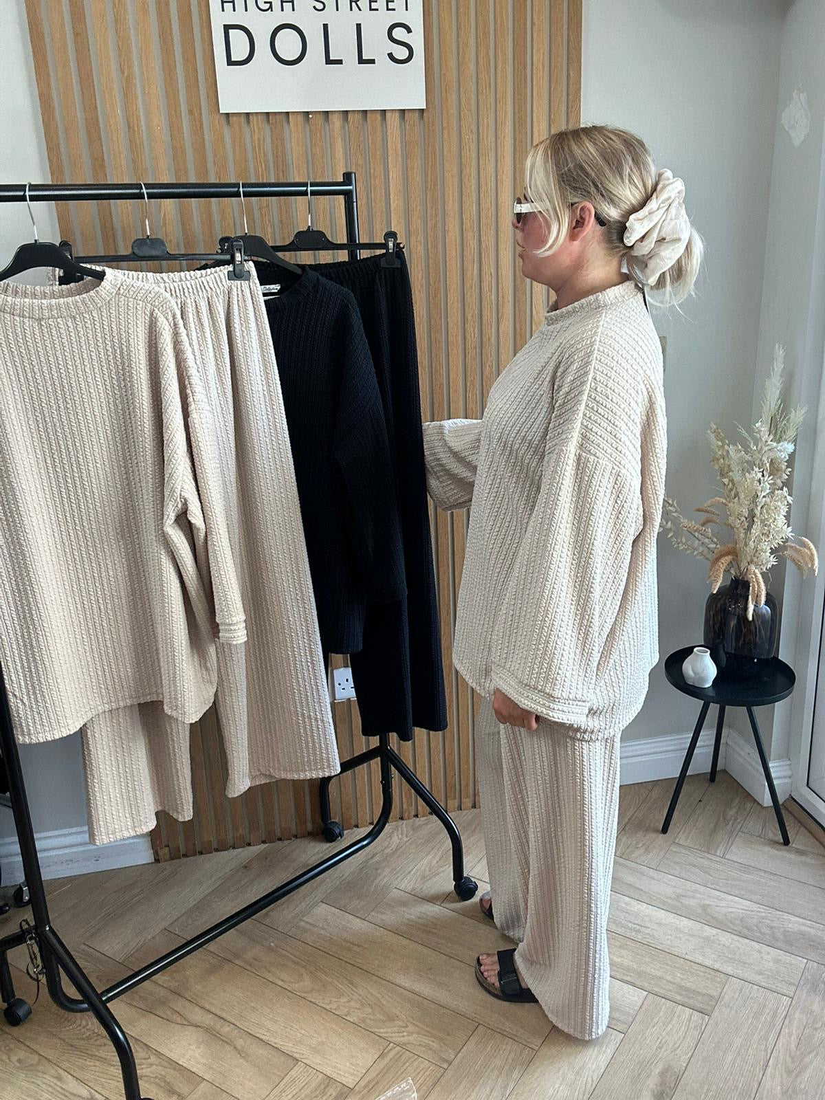 Harriett Oversized Lounge Set Round Neck Top and Wide Leg Trousers