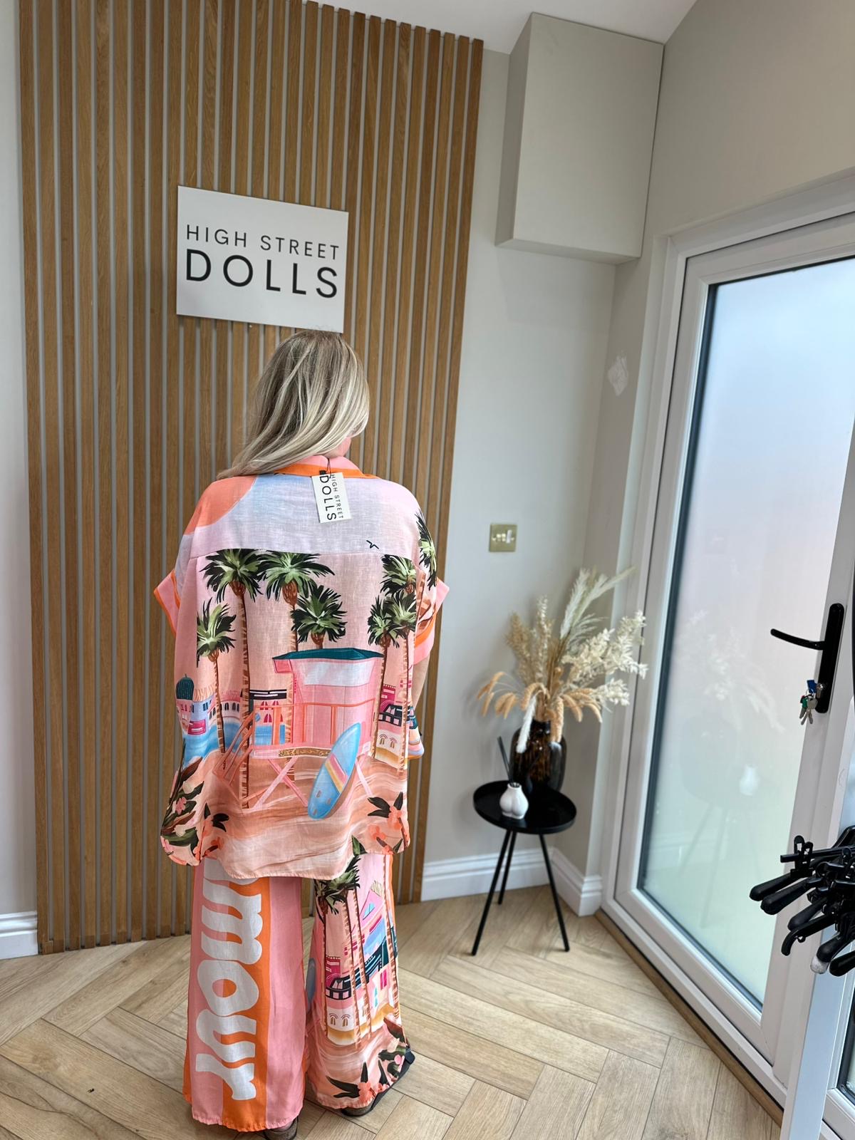 Odette Shirt and Trouser Set Summer Outfit Holiday Co Ord Slogan Top