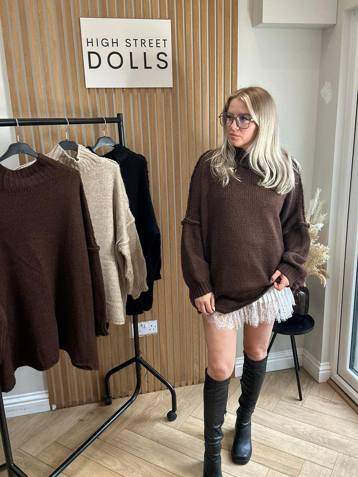 Cynthia Oversized Knitted Jumper Autumn Winter Raw Seam Detail Slouchy Knitwear
