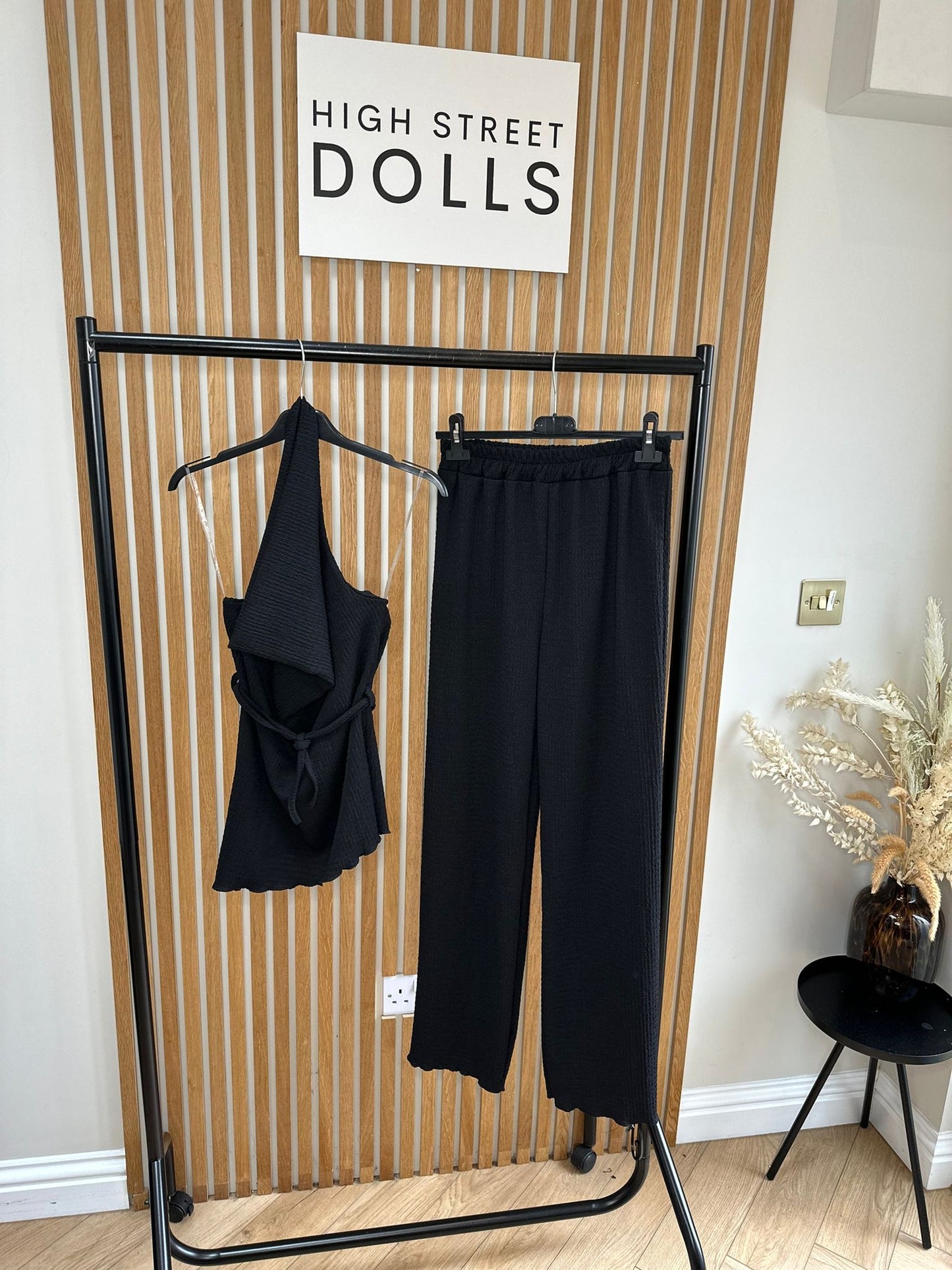 Kristen Ribbed Halter Neck Top with Straight Leg Trousers Summer Holiday Outfit Co Ord