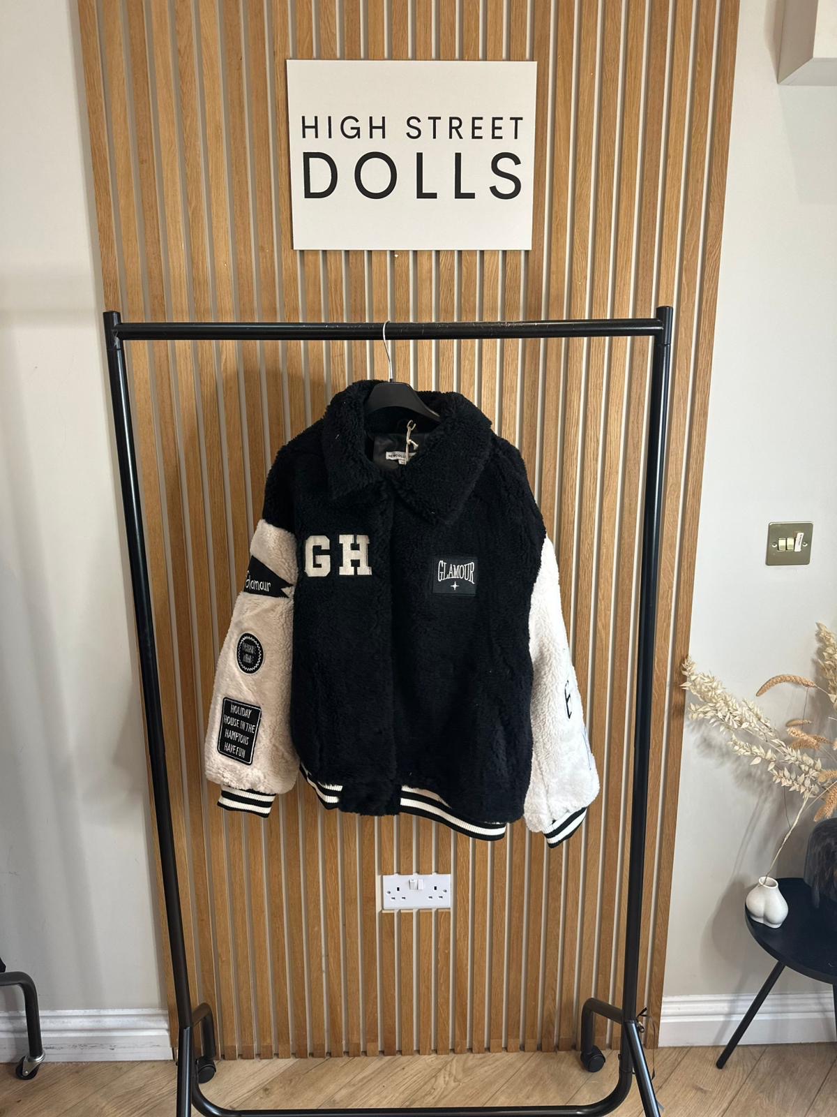 Tara Slogan Faux Fur Bomber Jacket Autumn Winter Coat Embroidered Patches