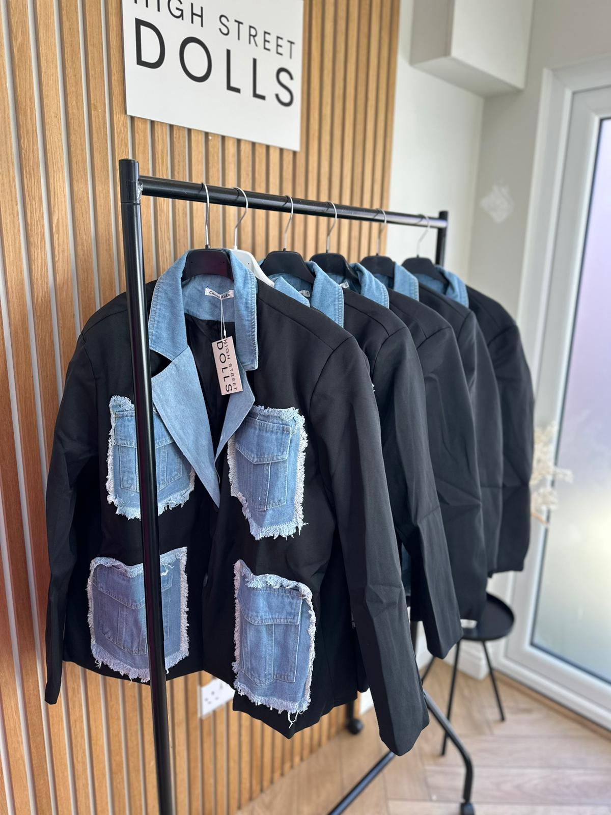Hailey Blazer Denim Pockets Womens Jacket