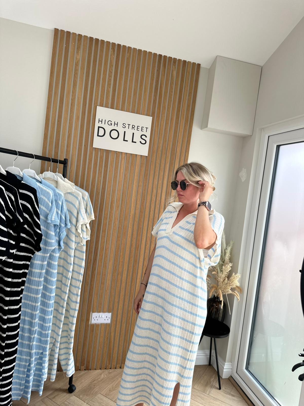 Belle Knitted Stripe Midi Dress Summer Holiday Outfit