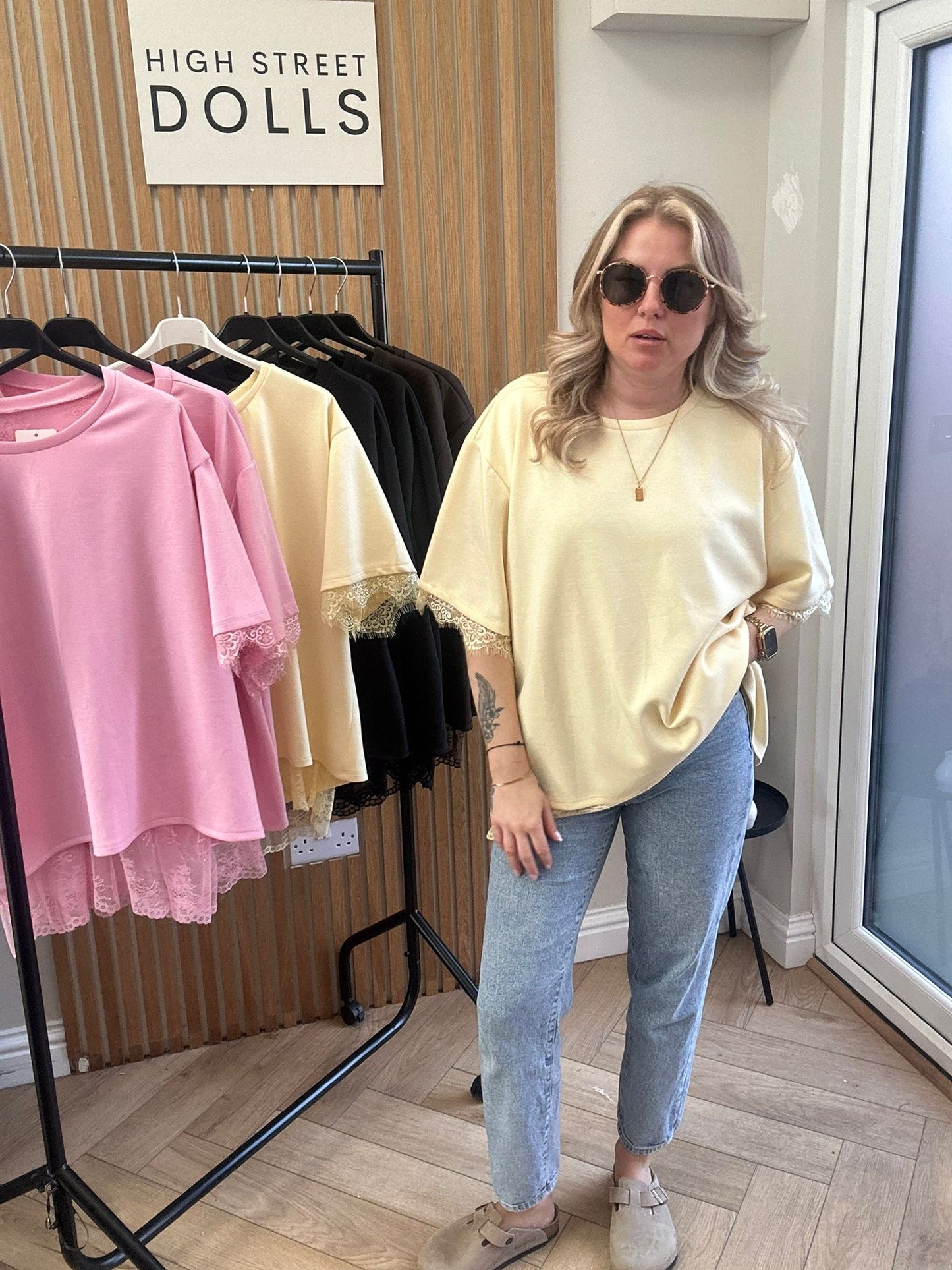 Neve Lace Oversized T Shirt Short Sleeves Open Back Spring Summer