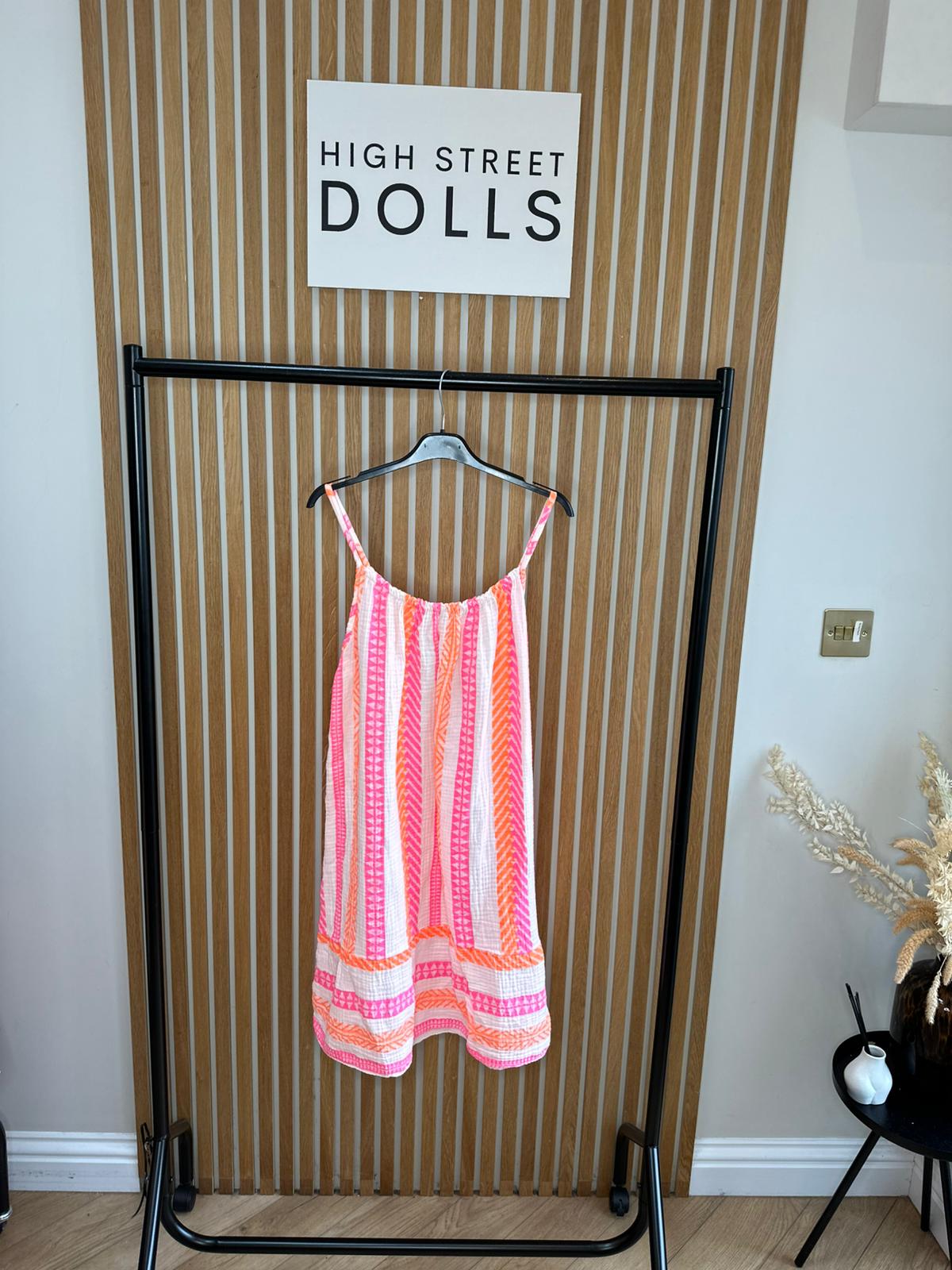 Ivy Cheesecloth Printed Dress Mini Length Stripe Print Holiday Summer