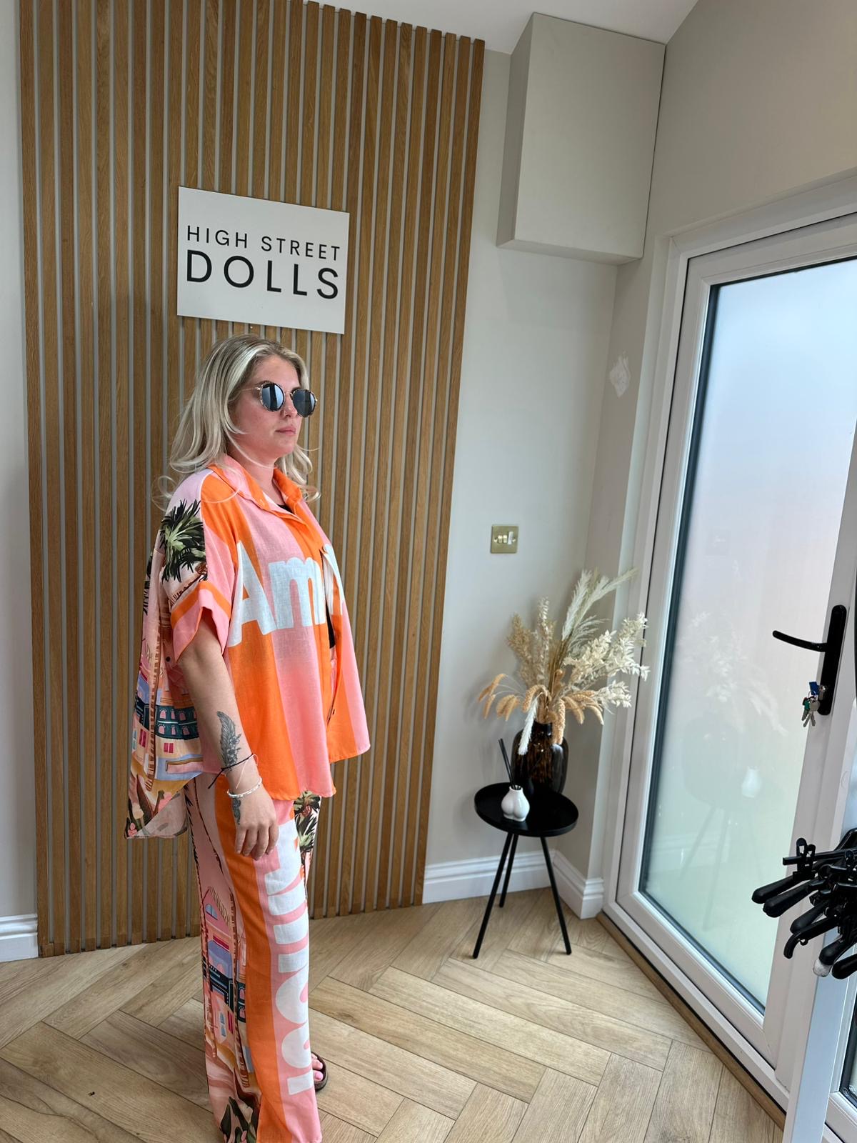 Odette Shirt and Trouser Set Summer Outfit Holiday Co Ord Slogan Top