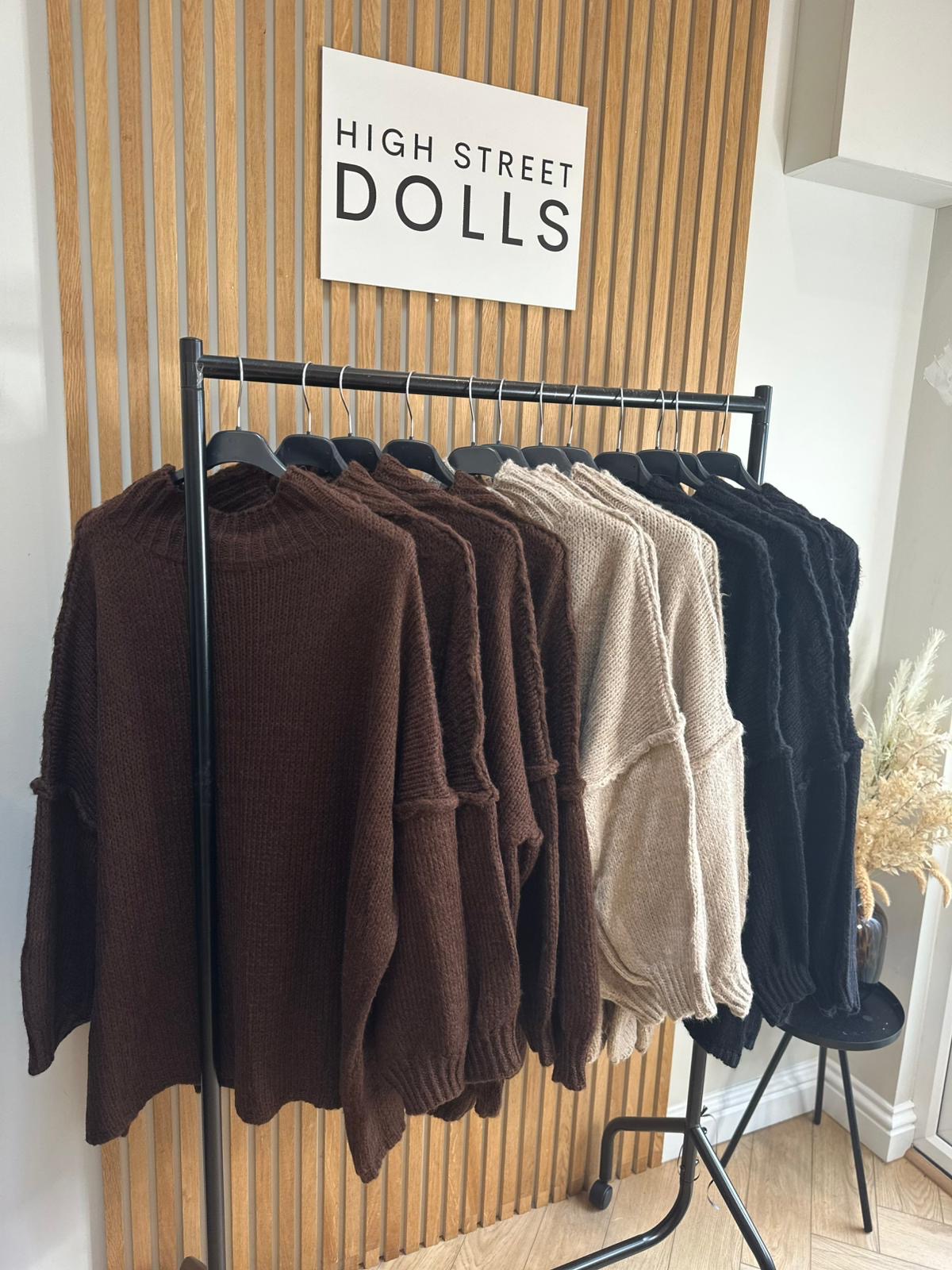Cynthia Oversized Knitted Jumper Autumn Winter Raw Seam Detail Slouchy Knitwear