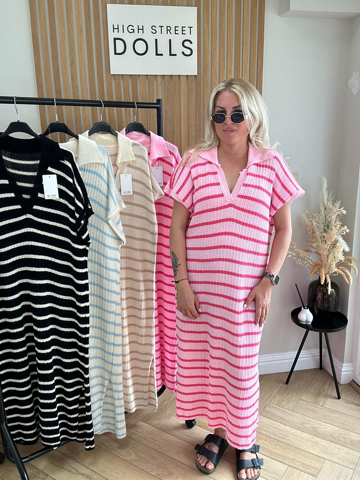 Belle Knitted Stripe Midi Dress Summer Holiday Outfit