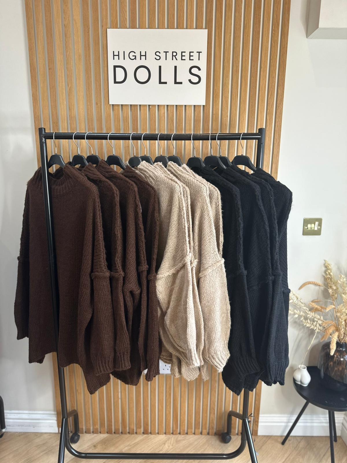 Cynthia Oversized Knitted Jumper Autumn Winter Raw Seam Detail Slouchy Knitwear