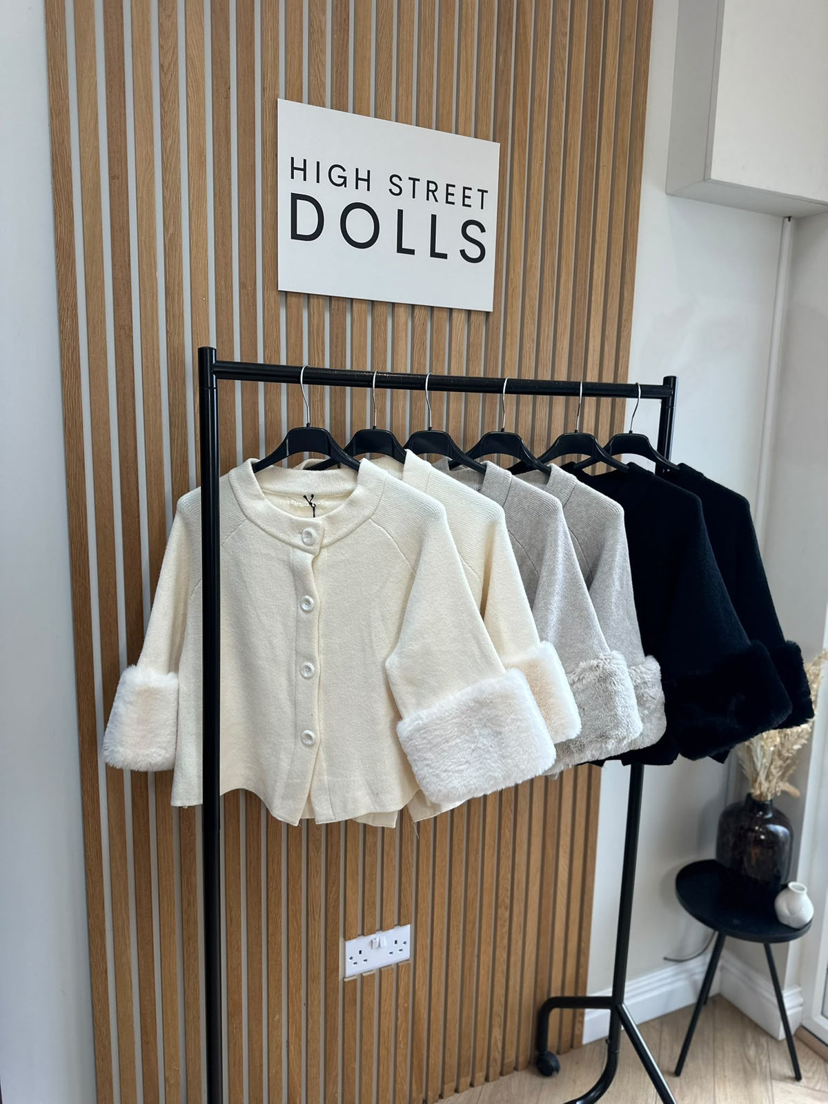 Claudia Faux Fur Trim Knitted Cardigan – 3/4 Sleeve Button Down Autumn Winter