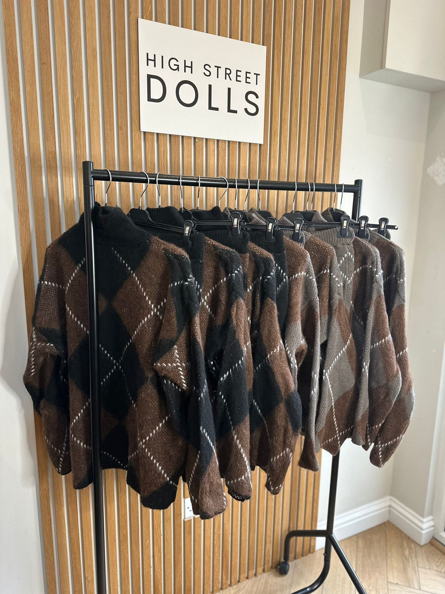 Tammy Jumper and Skirt Set Diamond Check Autumn Winter Outfit Co Ord Two Piece Christmas Festive Checkered Knitwear