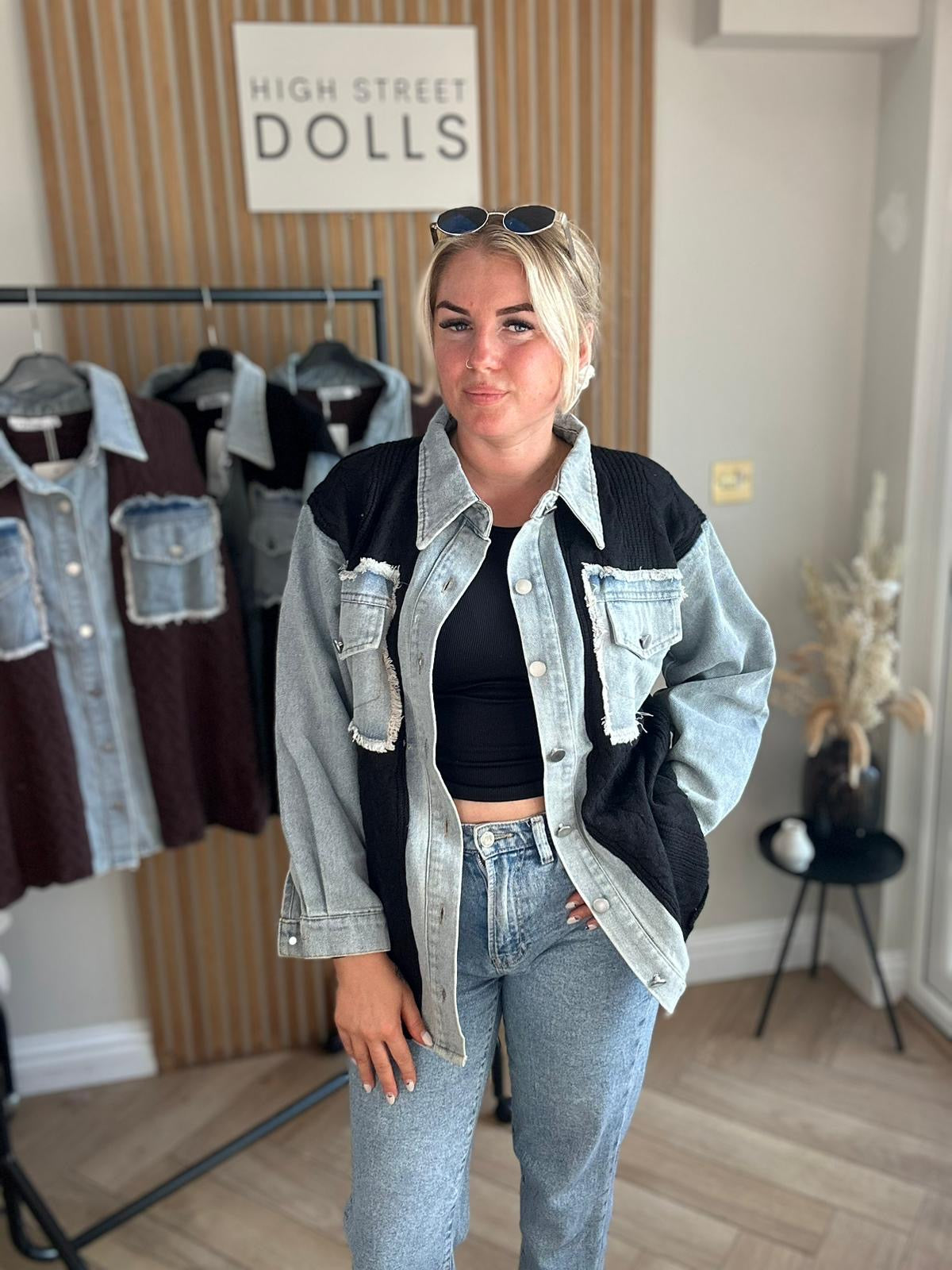 Elodie Denim Knit Shirt Shaket Jacket Women’s Top