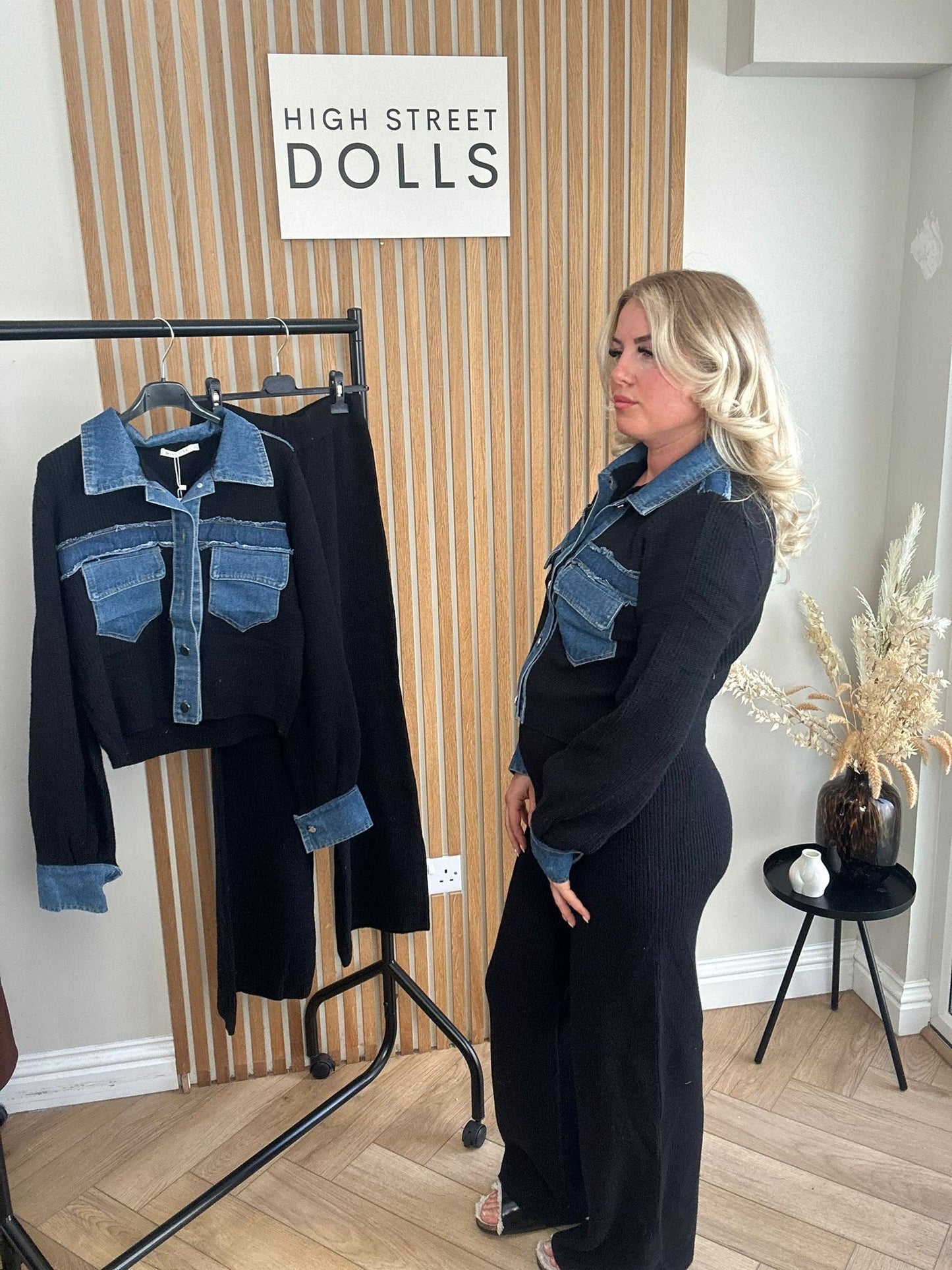 Narla Loungeset Two piece Outfit Knitted fabric with denim details