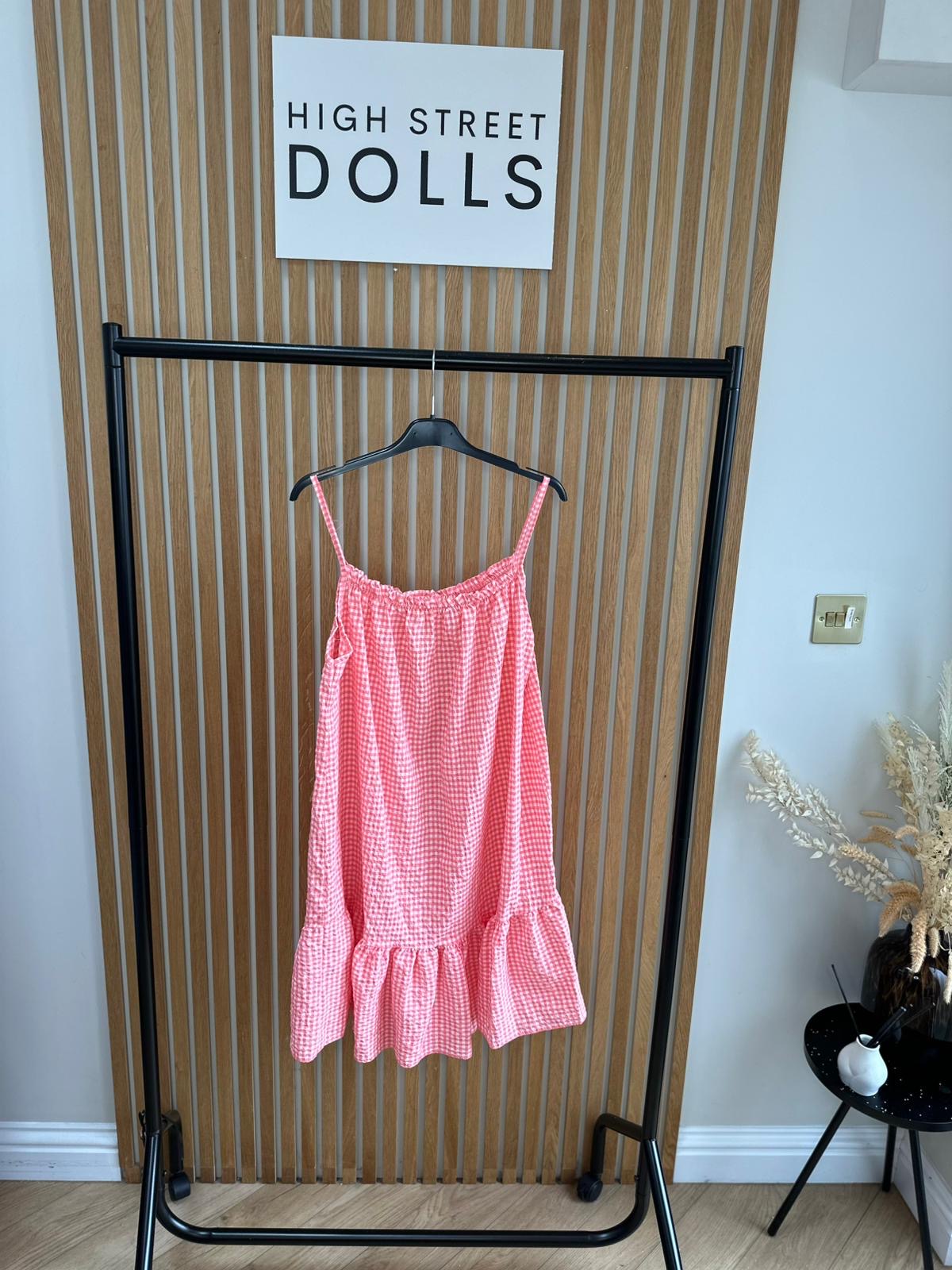 Dotty Ruffle Dress Gingham Print Summer Holiday Short Dress