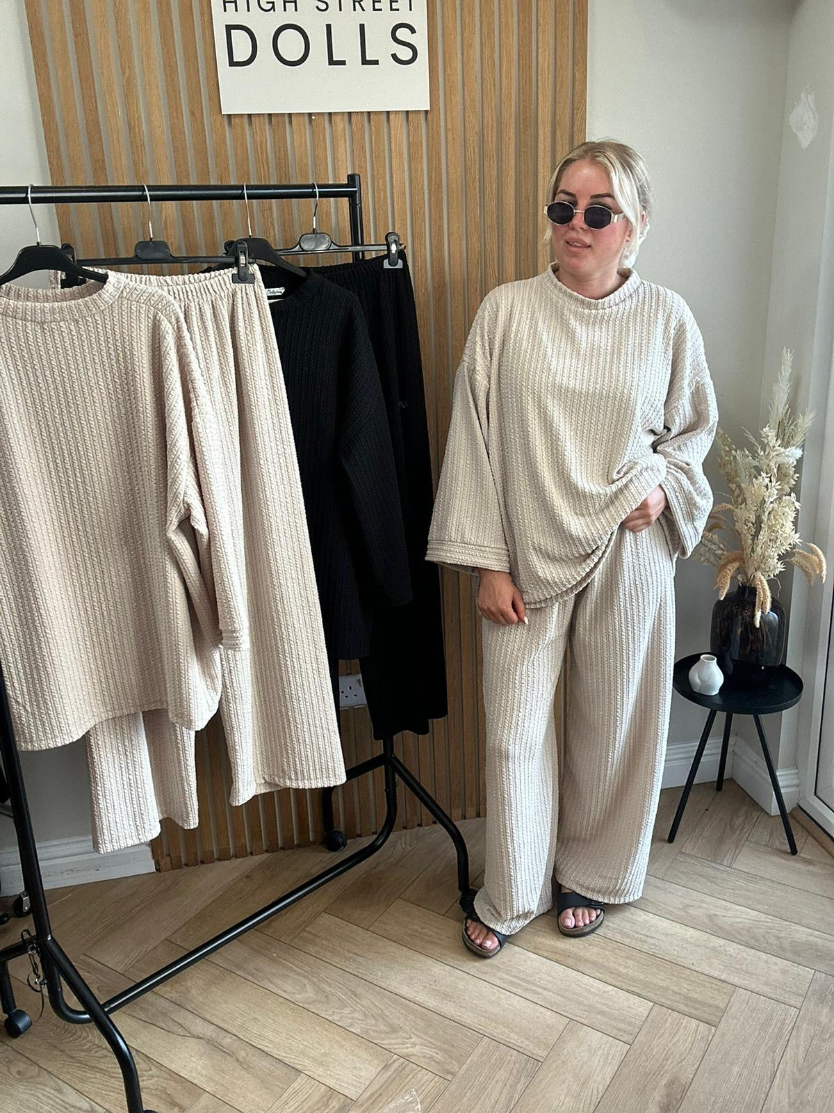 Harriett Oversized Lounge Set Round Neck Top and Wide Leg Trousers