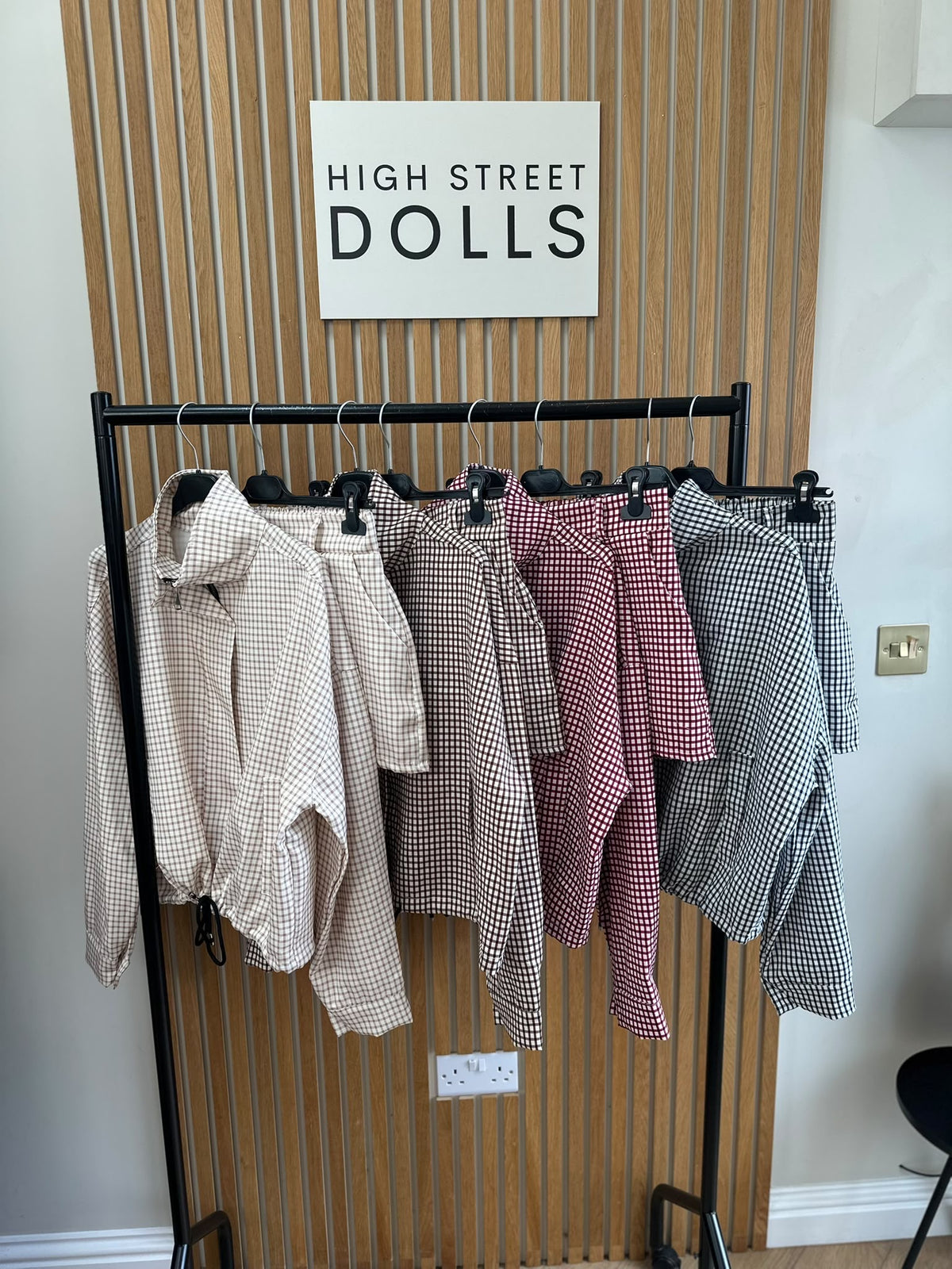 Dolly Gingham Lightweight Jacket and Shorts Set – Women’s Co Ord, Two Piece, Autumn/Winter Layer with Funnel Neckline