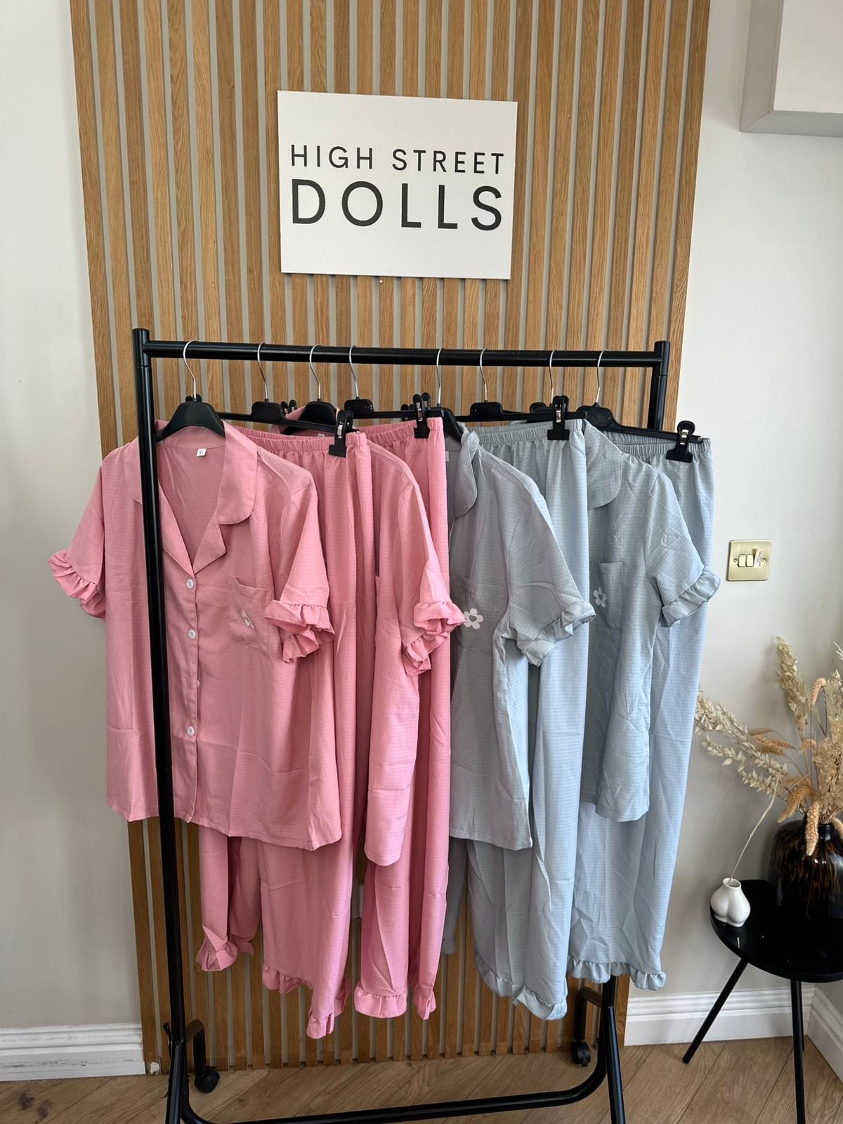 Women’s Pyjamas Set Short Sleeves Trousers Ruffle Details Floral Print Button Down PJs