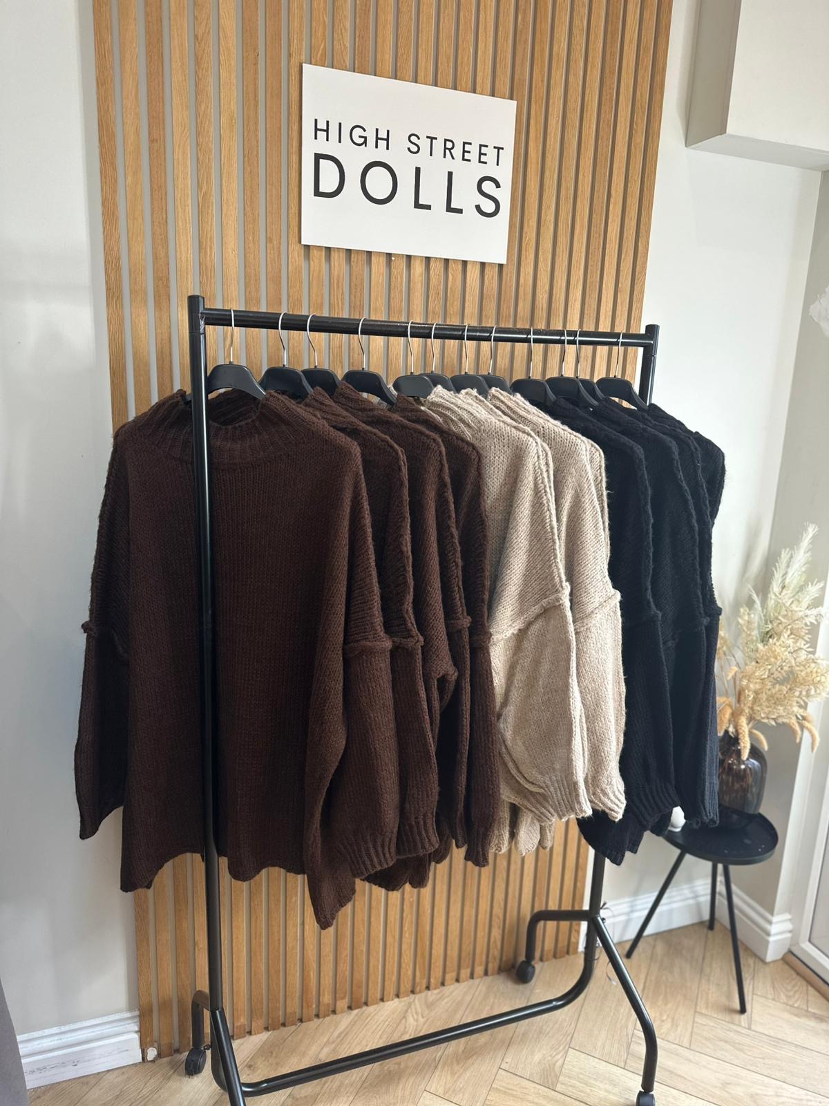 Cynthia Oversized Knitted Jumper Autumn Winter Raw Seam Detail Slouchy Knitwear