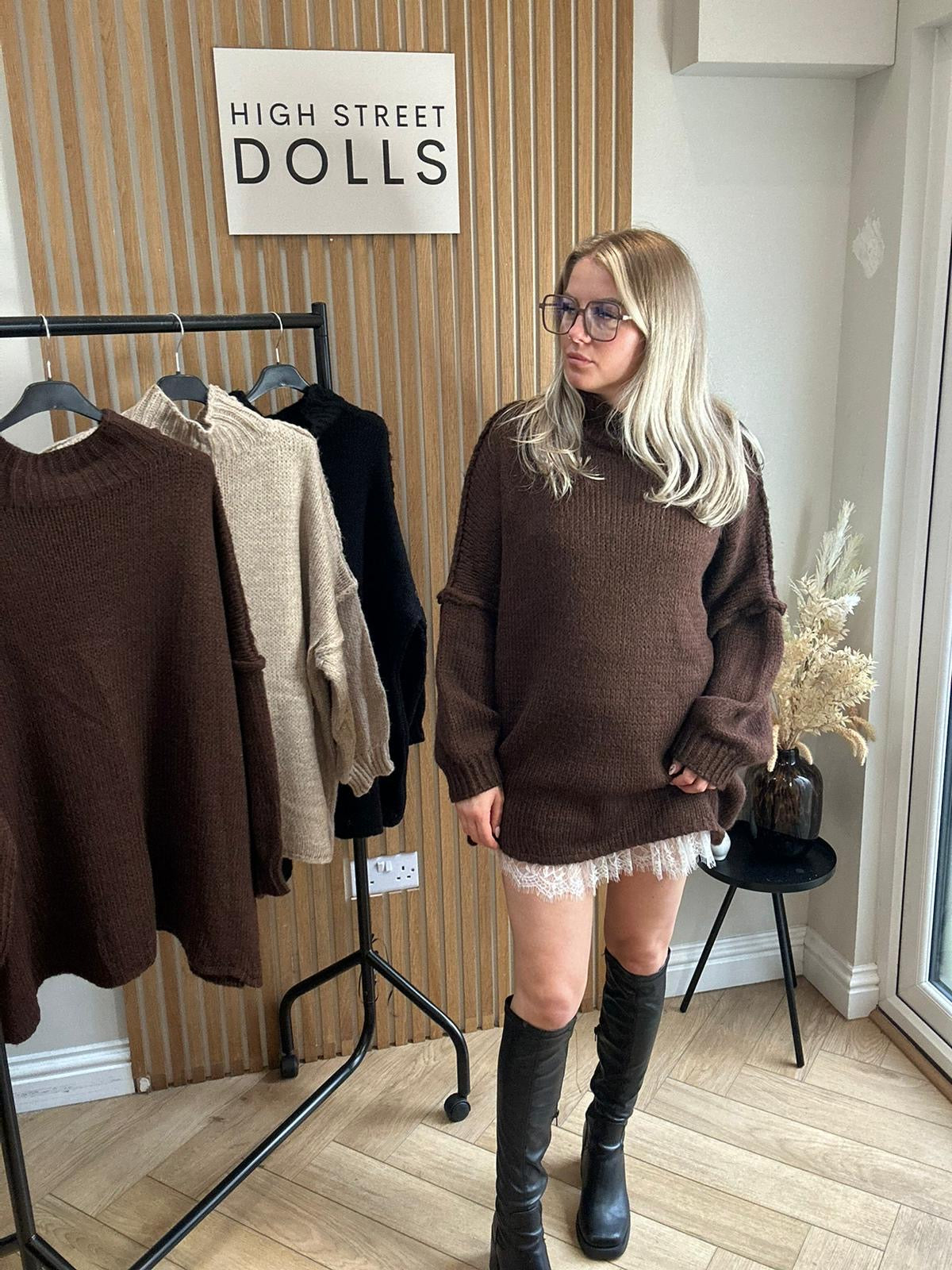 Cynthia Oversized Knitted Jumper Autumn Winter Raw Seam Detail Slouchy Knitwear