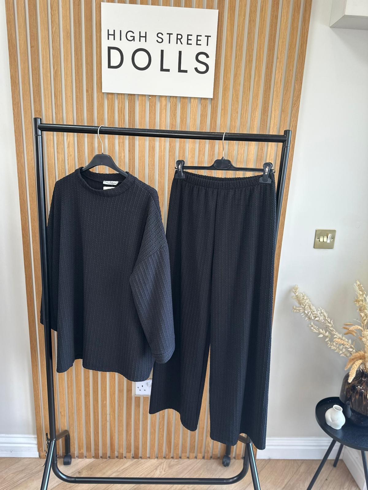 Harriett Oversized Lounge Set Round Neck Top and Wide Leg Trousers