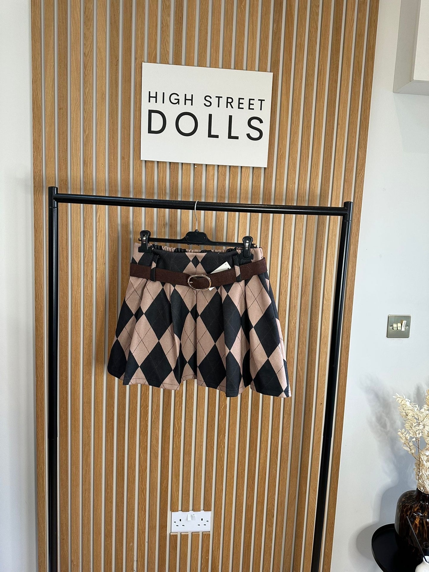 Audrey Diamond Checkered Skirt Autumn Winter Christmas Festive