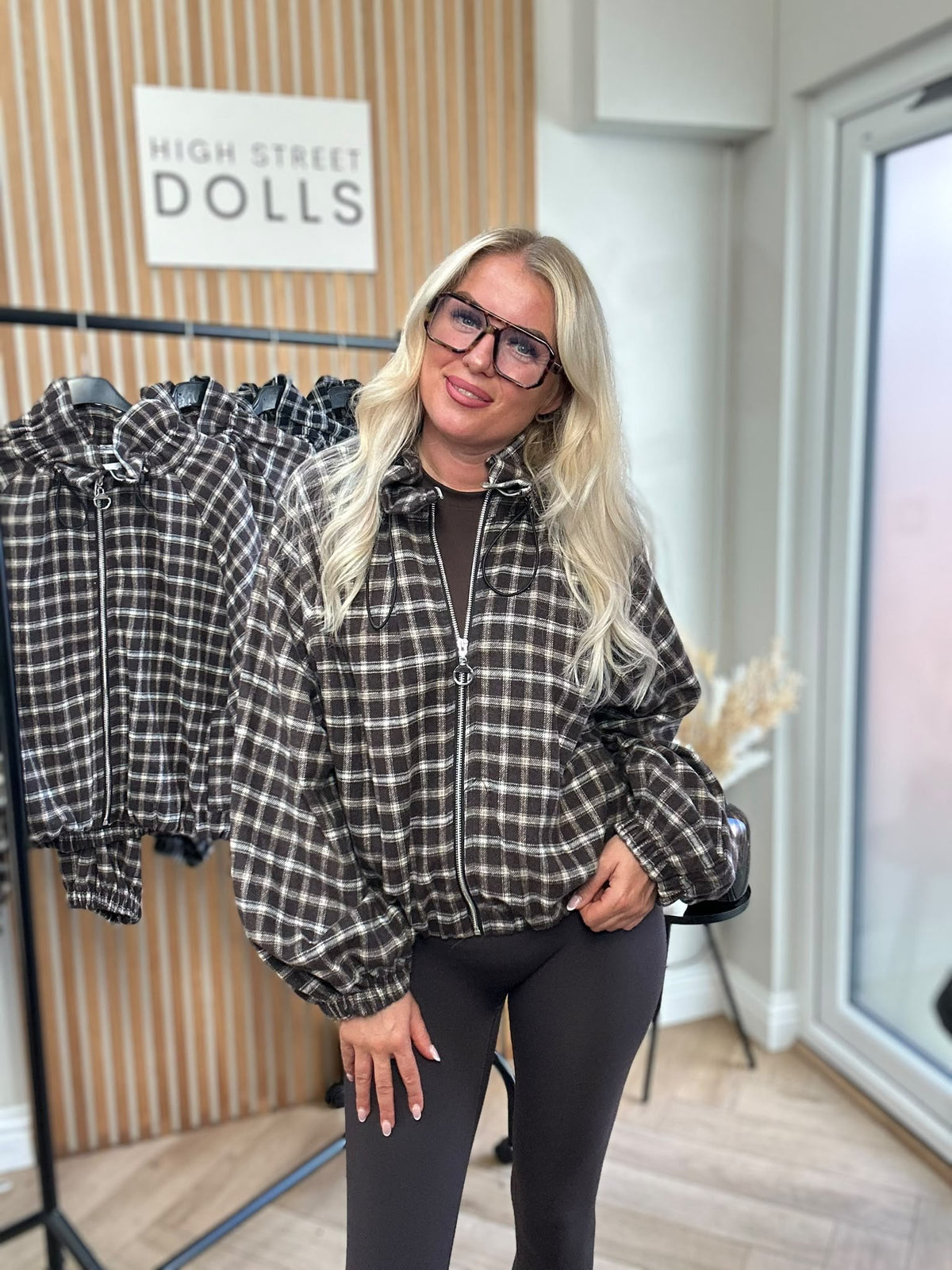 Harley Checkered Lightweight Soft Jacket – Women’s Cover-Up, Autumn/Winter Layer with Gathered Funnel Neckline