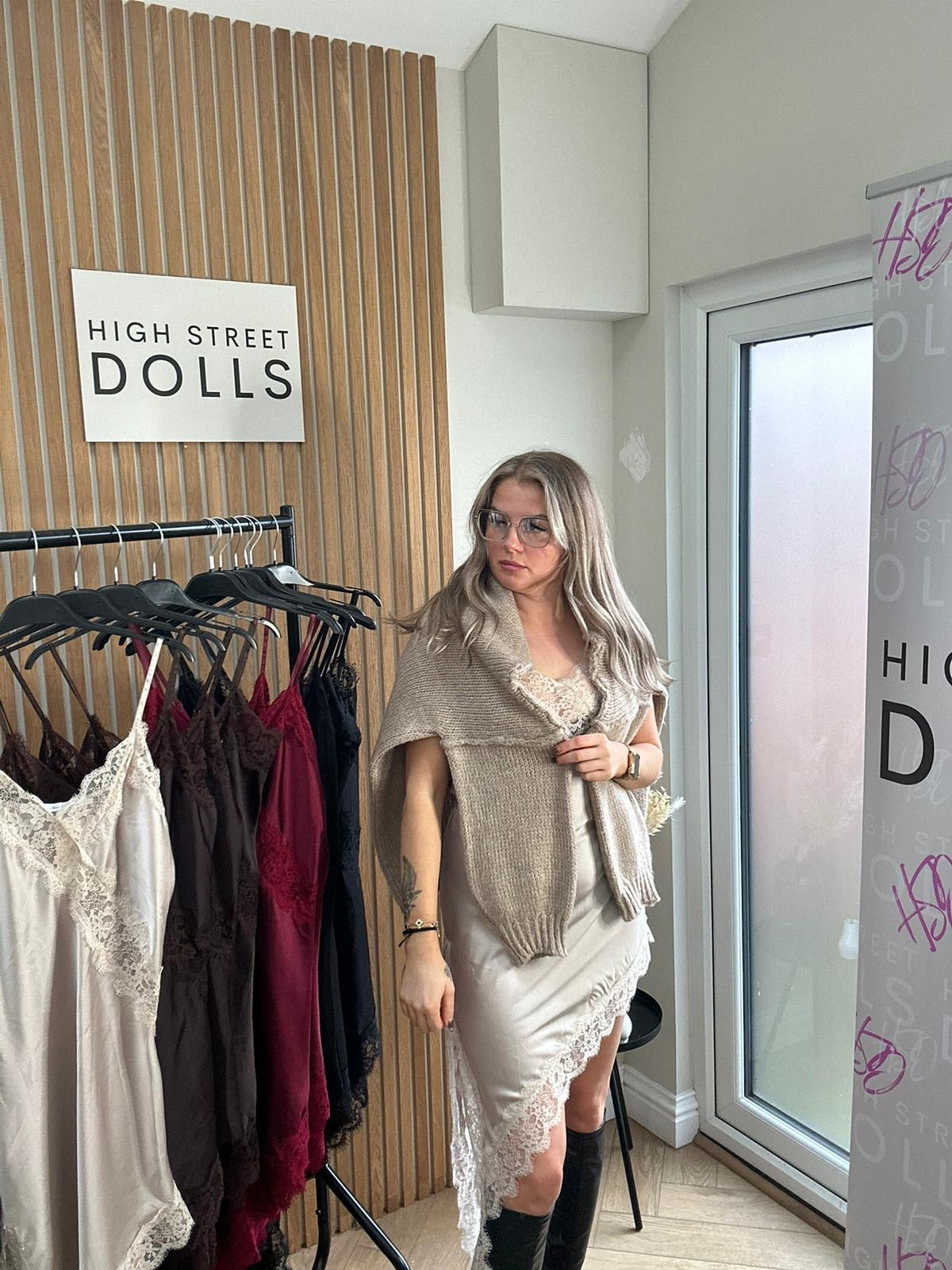 Florence Satin Slip Dress Lace Trim Spaghetti Strap Autumn Winter Christmas Party Festive