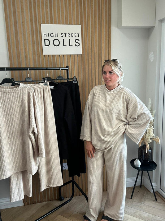 Harriett Oversized Lounge Set Round Neck Top and Wide Leg Trousers