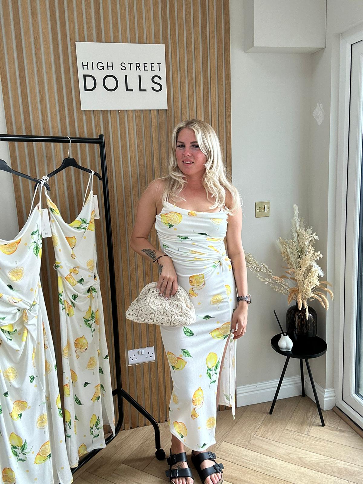 Sicily Lemon Midi Dress Printed spaghetti strap dress