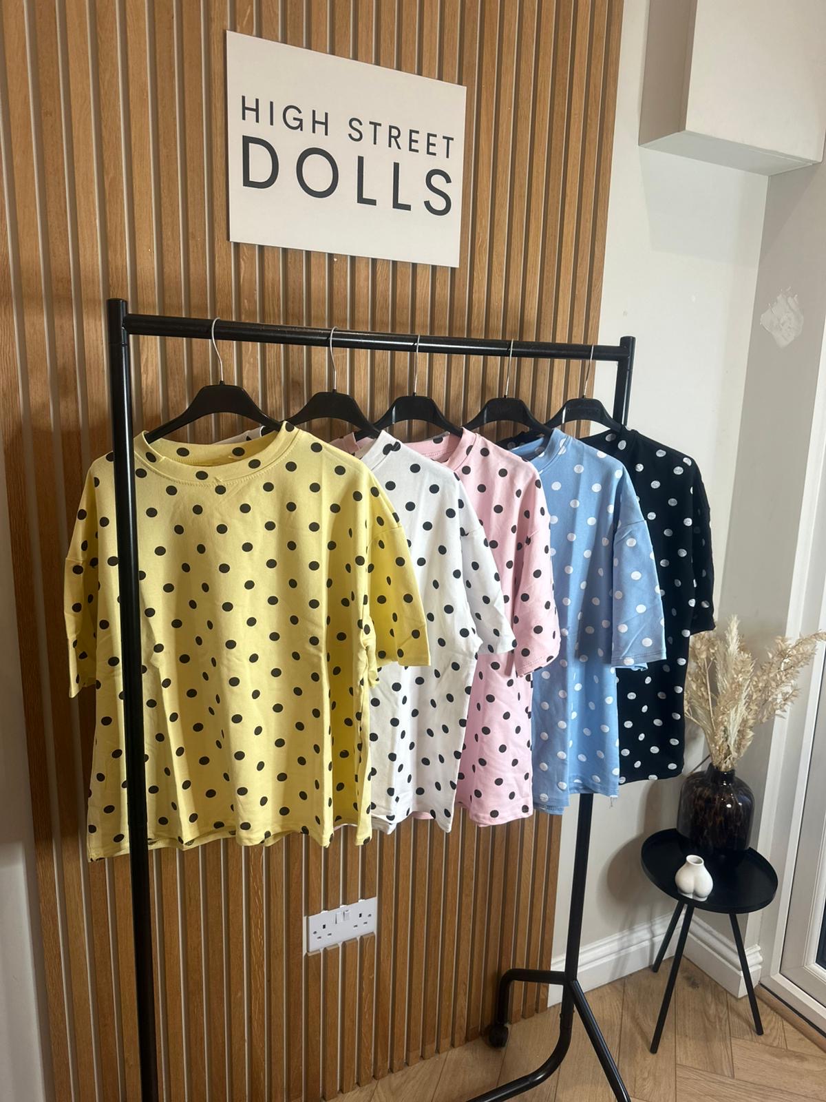 Mabel Polka Dot Oversized T Shirt Short Sleeves Spring Summer Lemon Viral