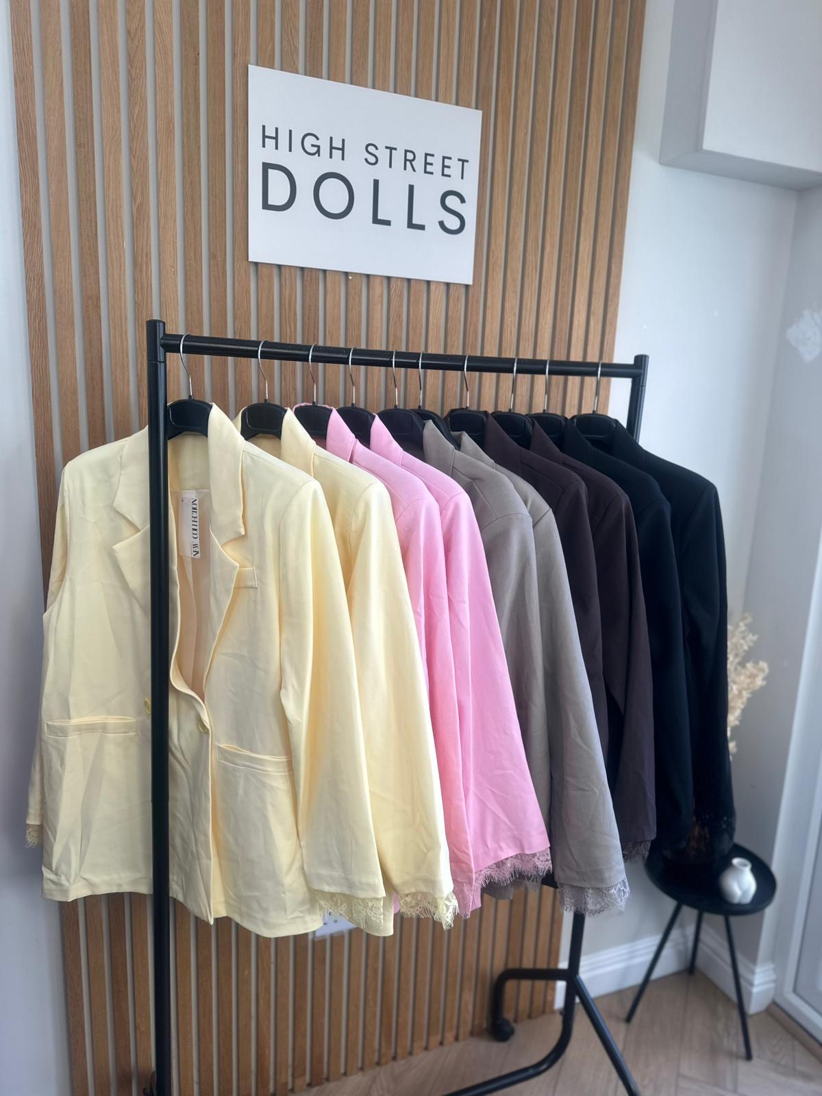 Roxy Oversized Blazer Lace Detail Single Breasted Daywear Evening Wear Winter Spring Summer Pastels