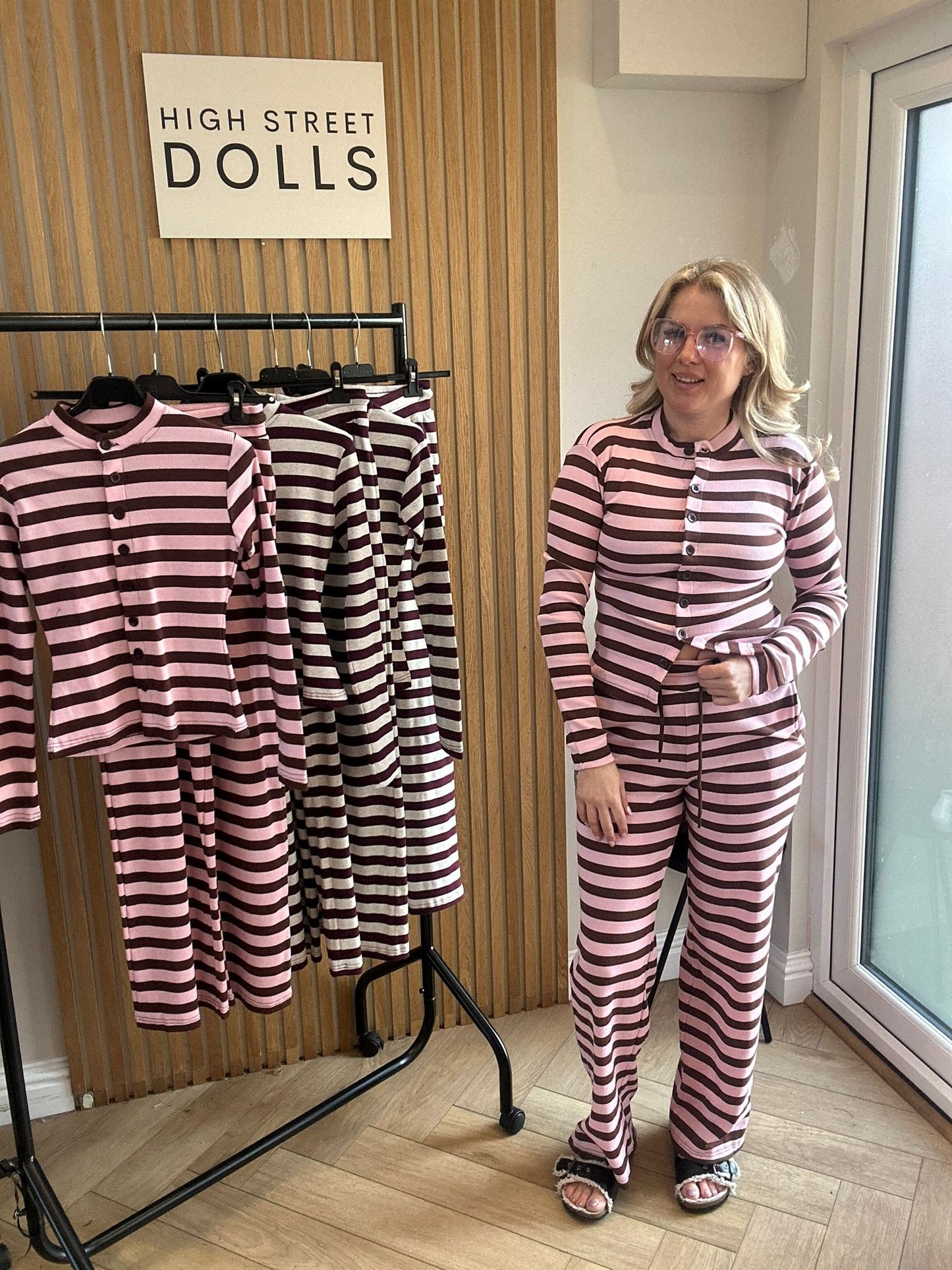 Kady Striped Lounge Set Co Ord Cardigan and Trousers Long Sleeve Top Loungewear Two Piece Spring Summer