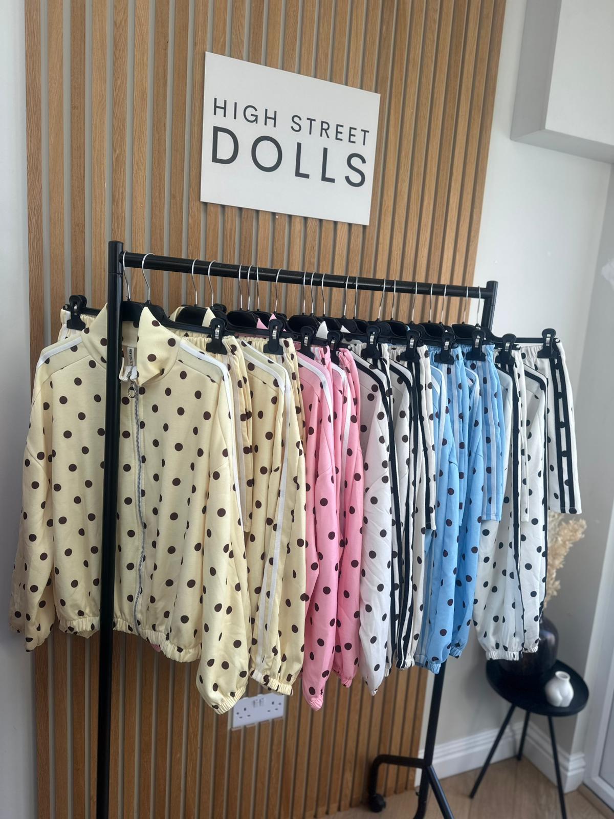 Harlo Polka Dot Print Bomber Jacket and Shorts Holiday Spring Summer Women’s two piece co-ord Trending Viral Print Stripe Detail
