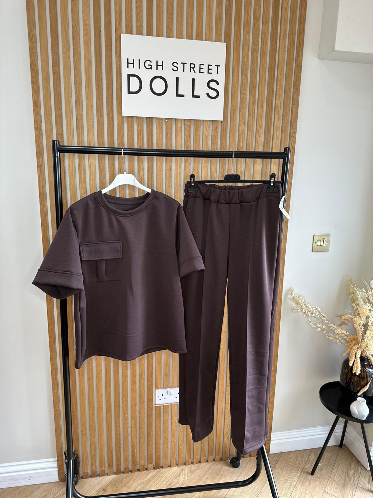 Piper Lounge Set T shirt with Wide leg Trousers Combat Pocket Tracksuit Loungewear Two Piece Co Ord